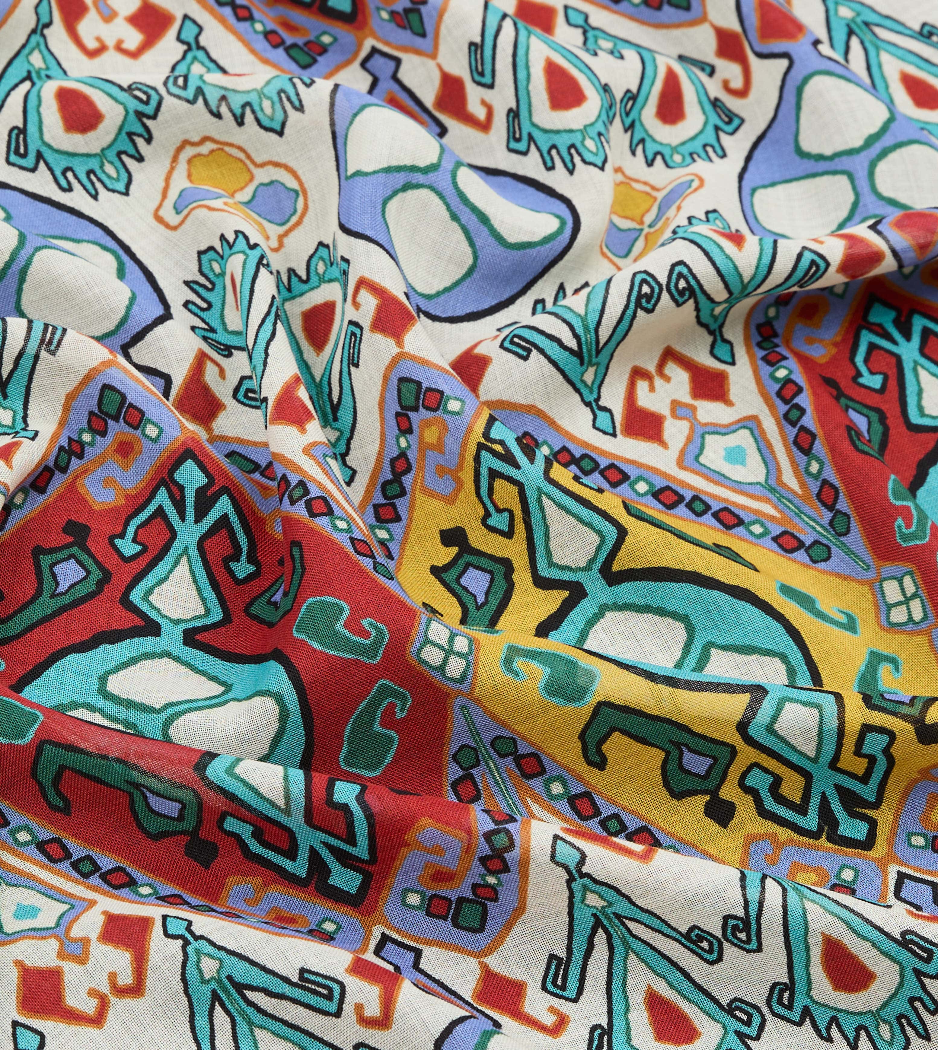 Ecru Tapestry Print Wool Silk Scarf - Image 3