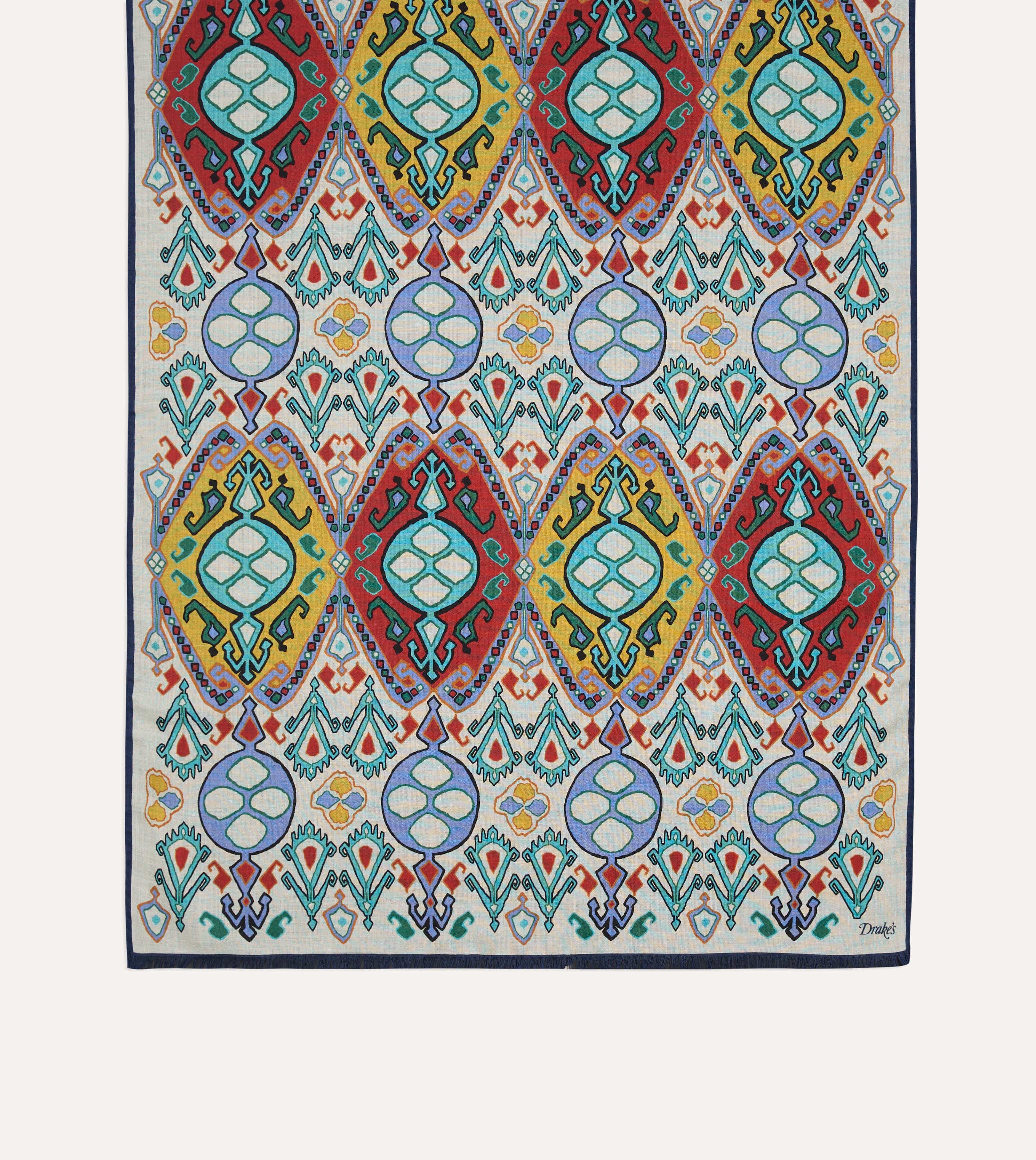 Ecru Tapestry Print Wool Silk Scarf - Image 4