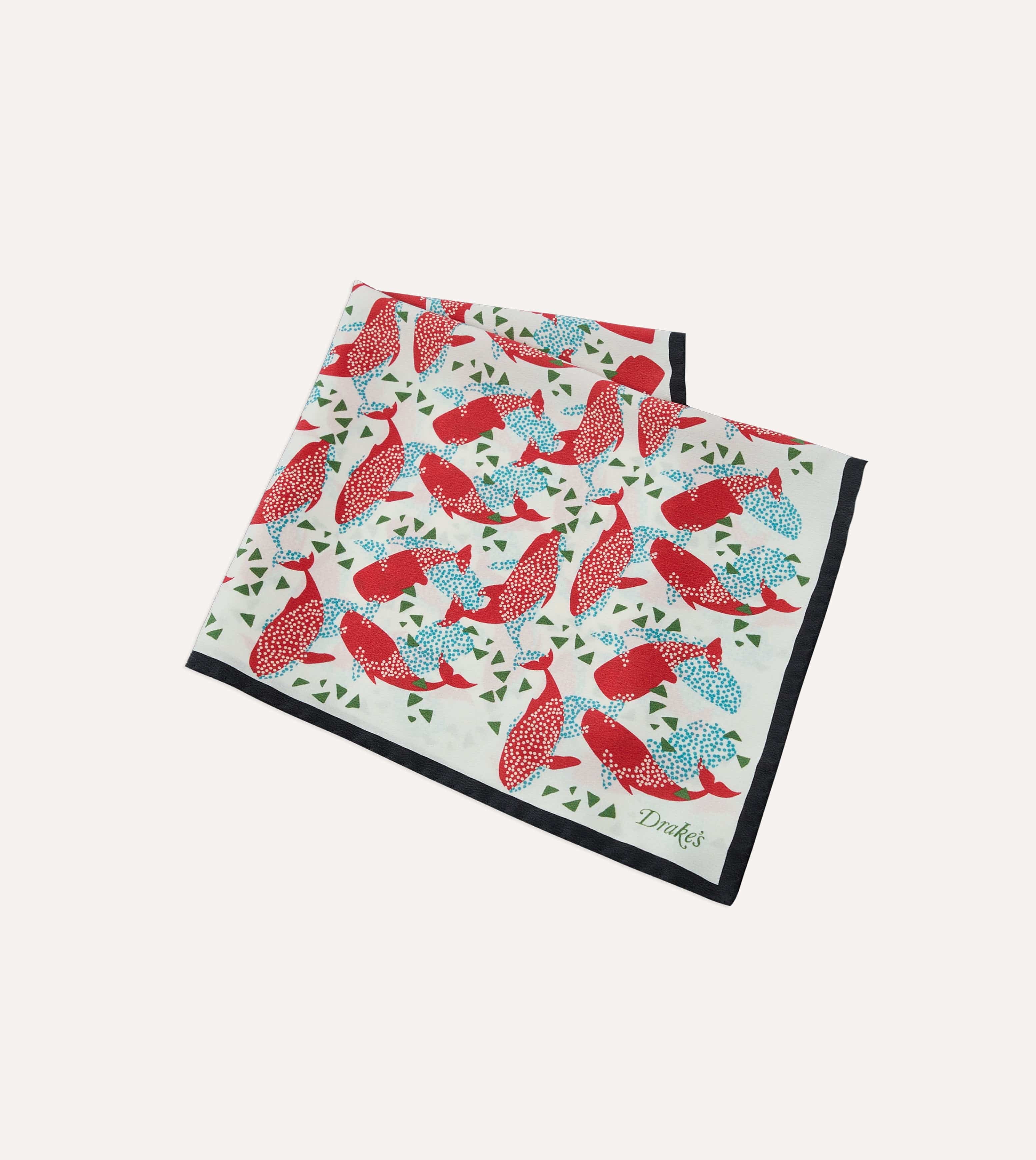 Ecru Whale Print Silk Pocket Square - Image 3