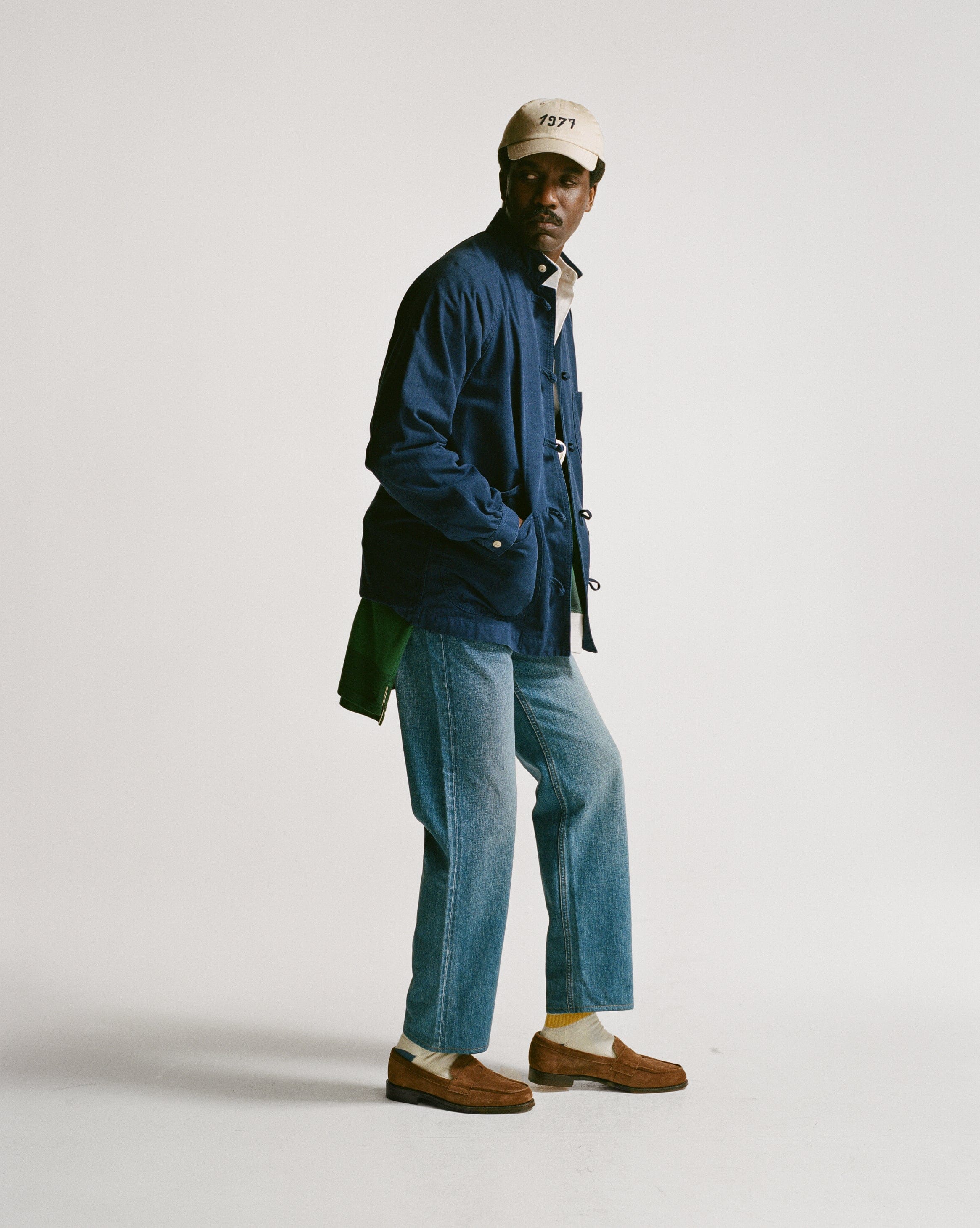 French Blue Herringbone Cotton Artist Chore Jacket - Image 13