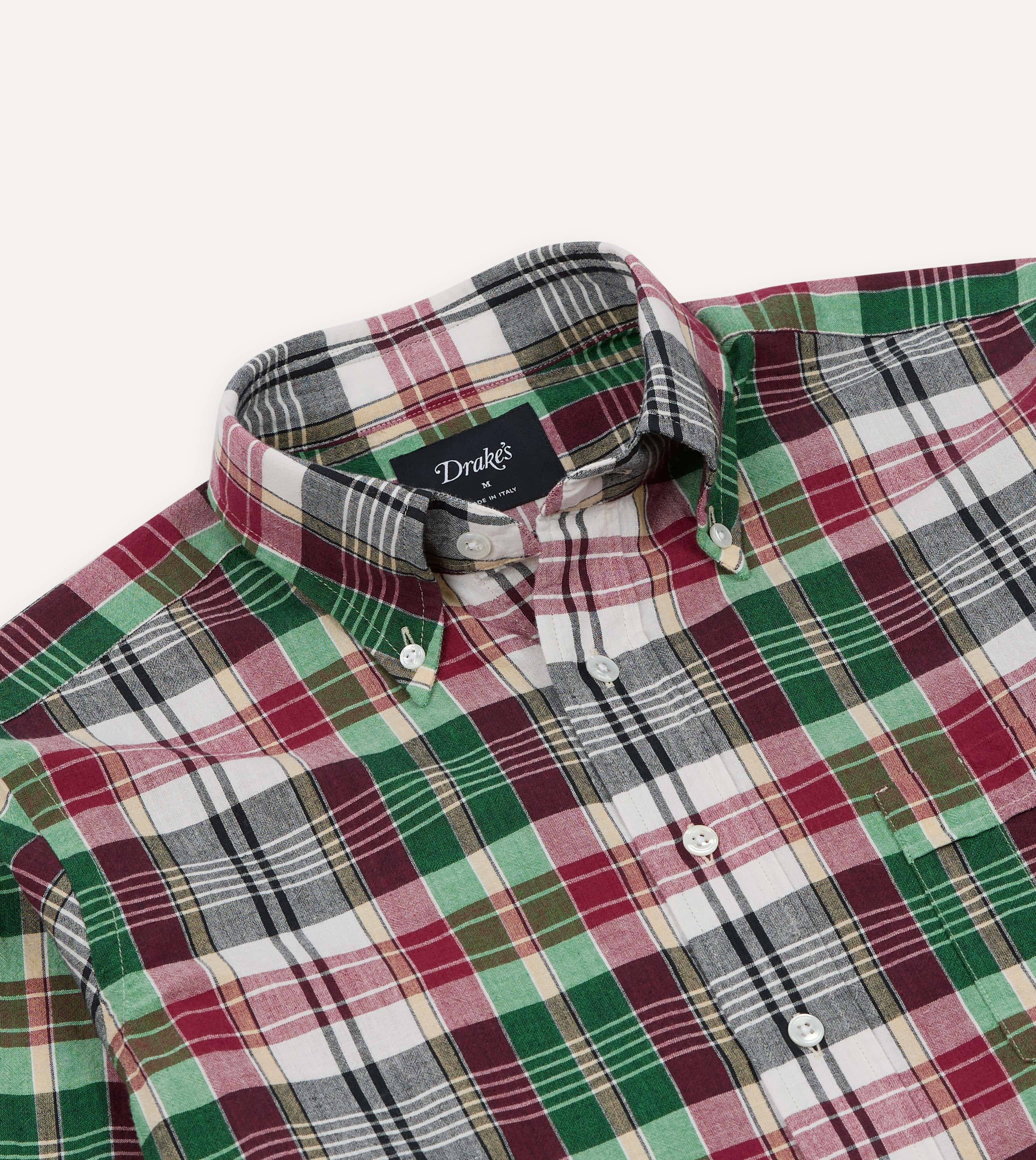 Green and Burgundy Madras Check Cotton Button-Down Shirt - Image 4
