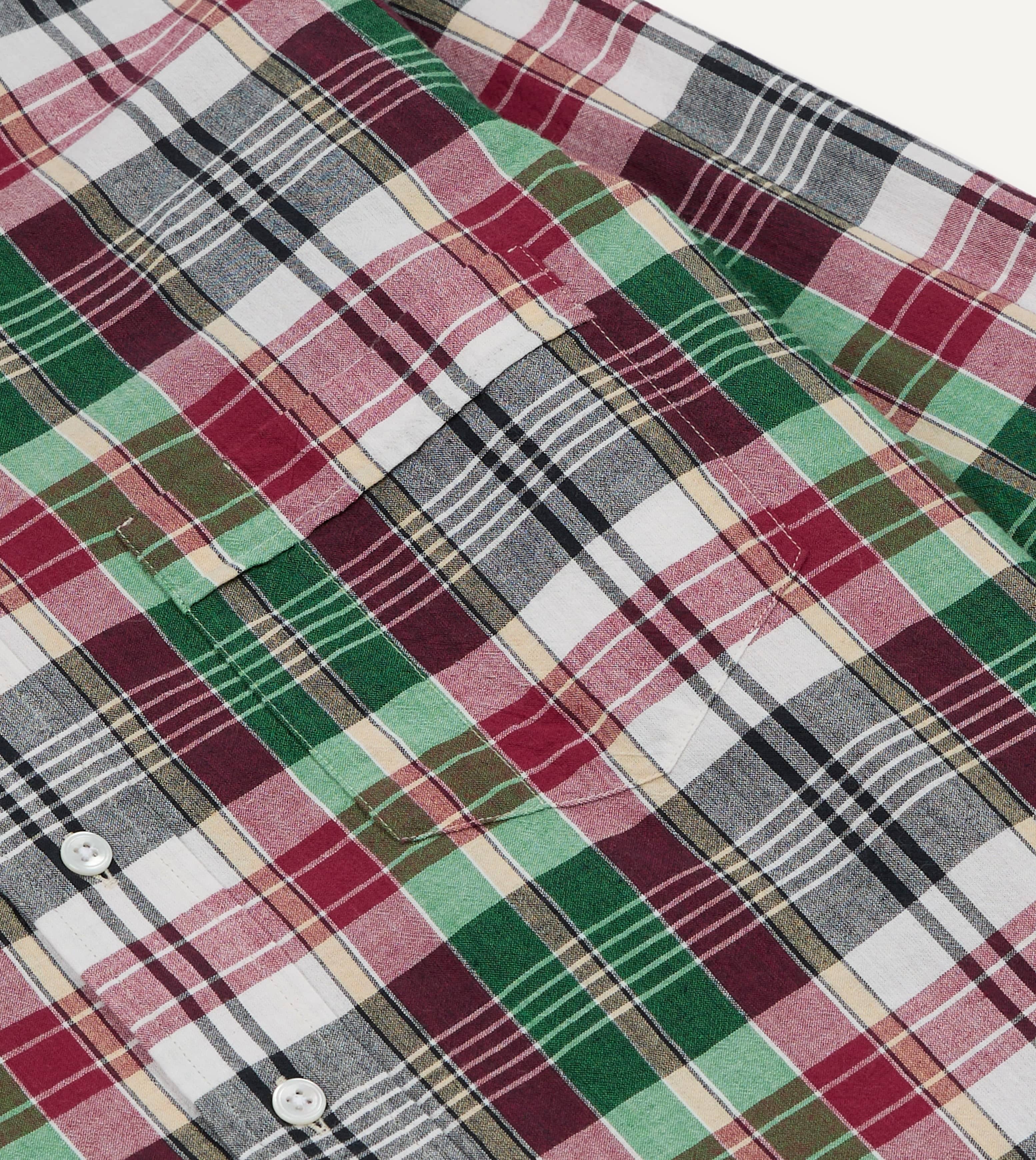 Green and Burgundy Madras Check Cotton Button-Down Shirt - Image 5