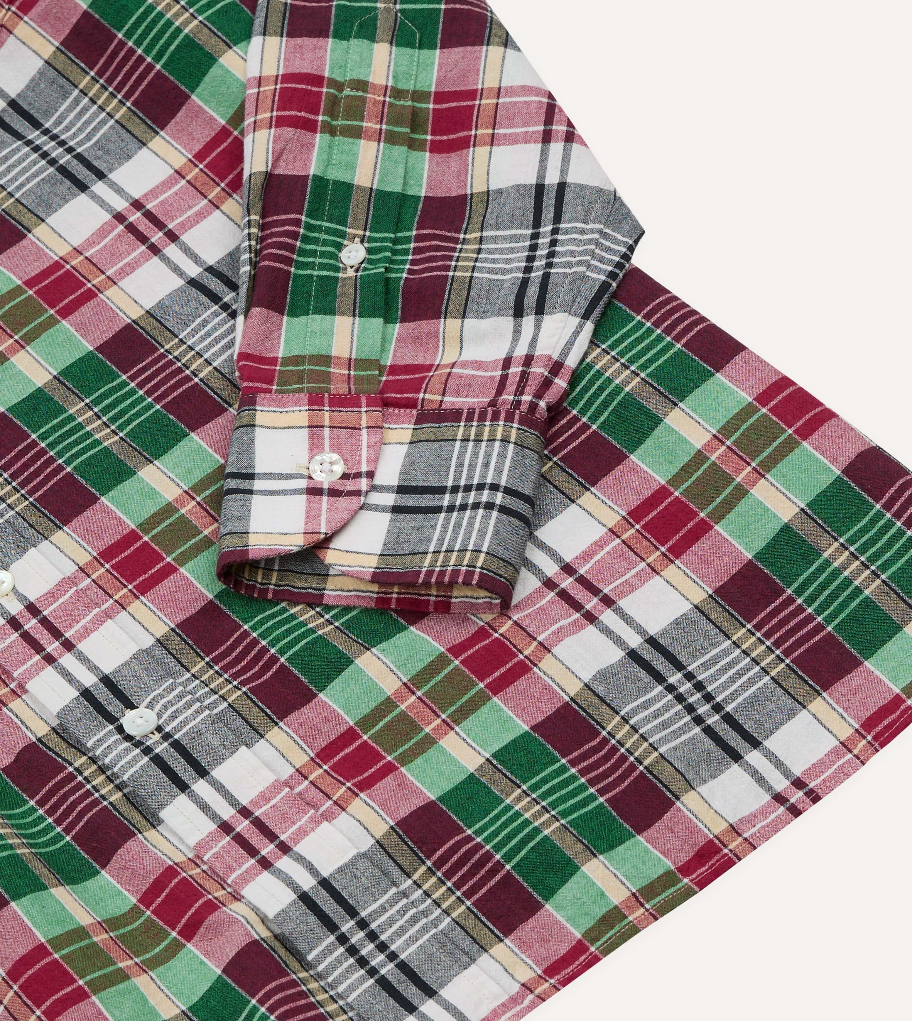 Green and Burgundy Madras Check Cotton Button-Down Shirt - Image 6