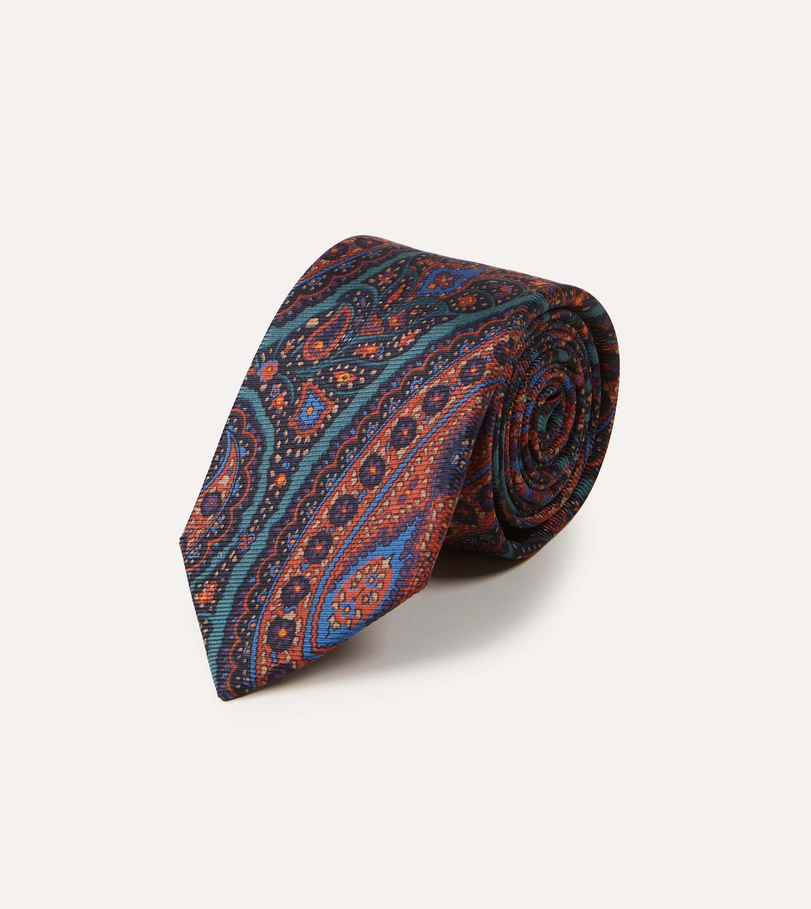 Green Big Paisley Print 40oz Madder Silk Tie - Image 2