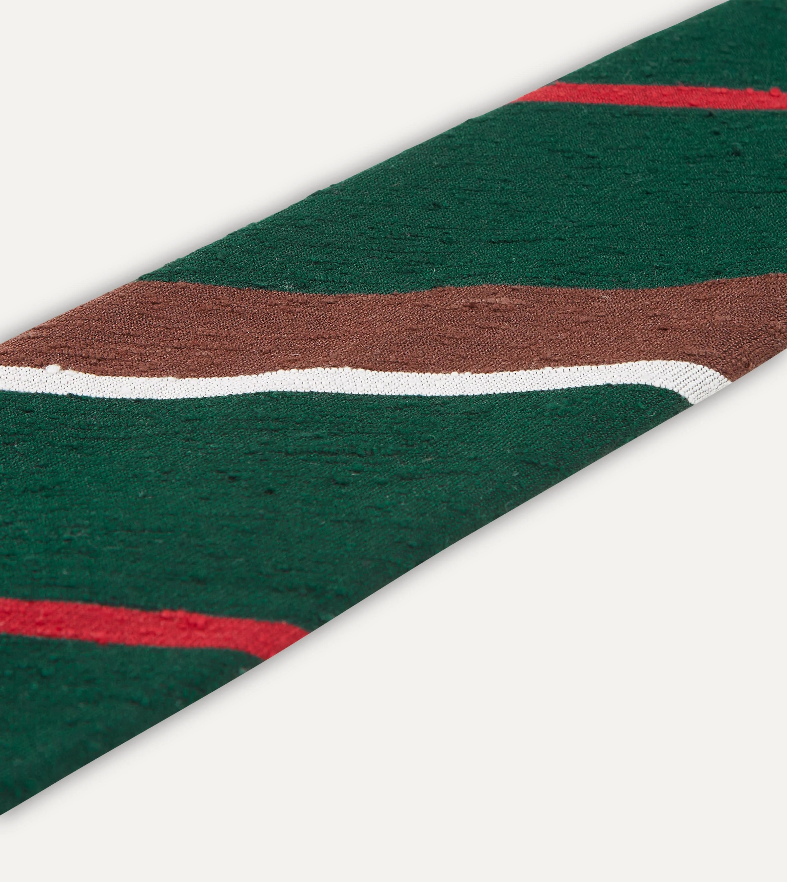 Green, Brown and White Stripe Shantung Silk Tie - Image 2