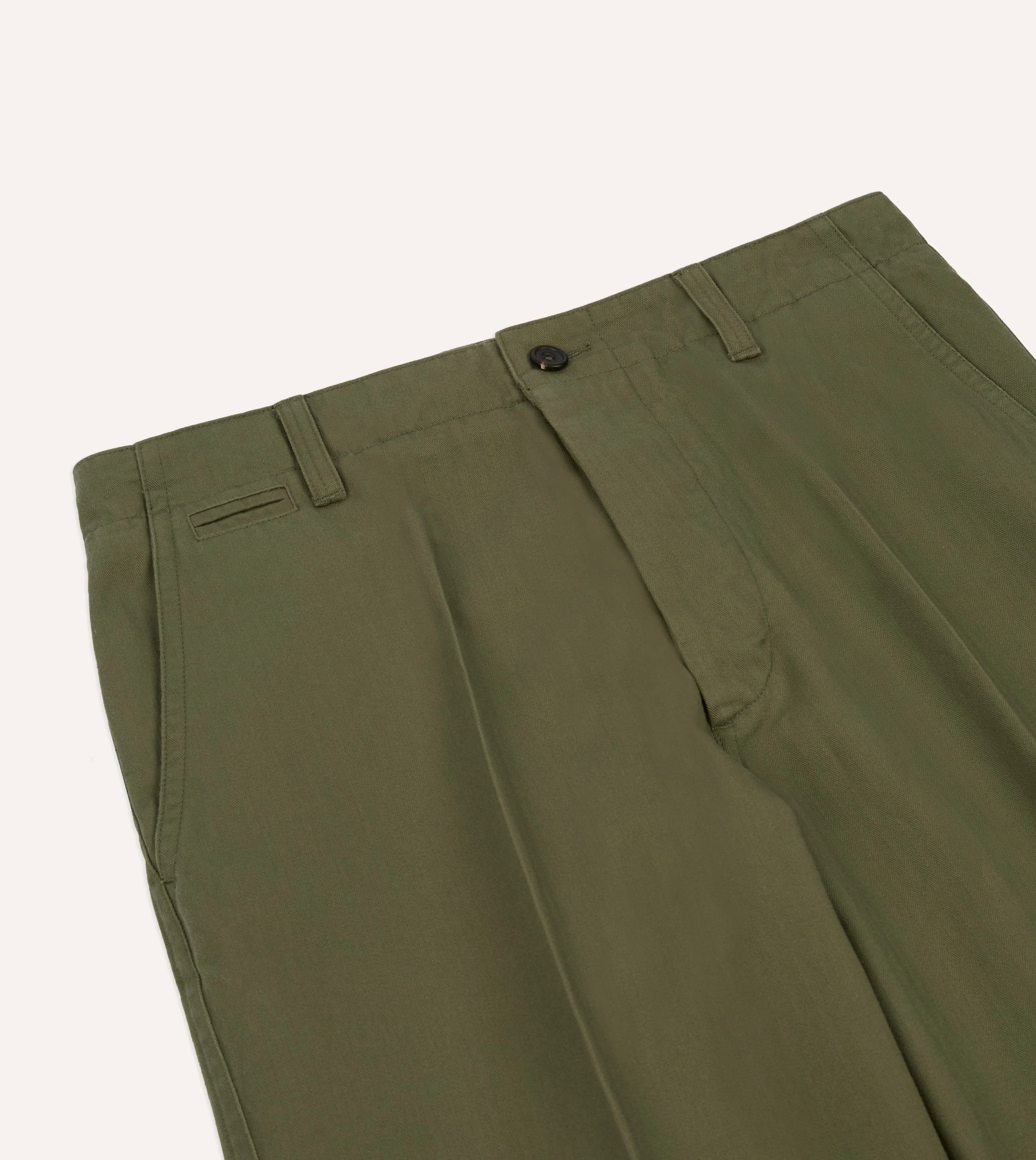 Green Herringbone Cotton Wide Leg Flat Front Chino - Image 5