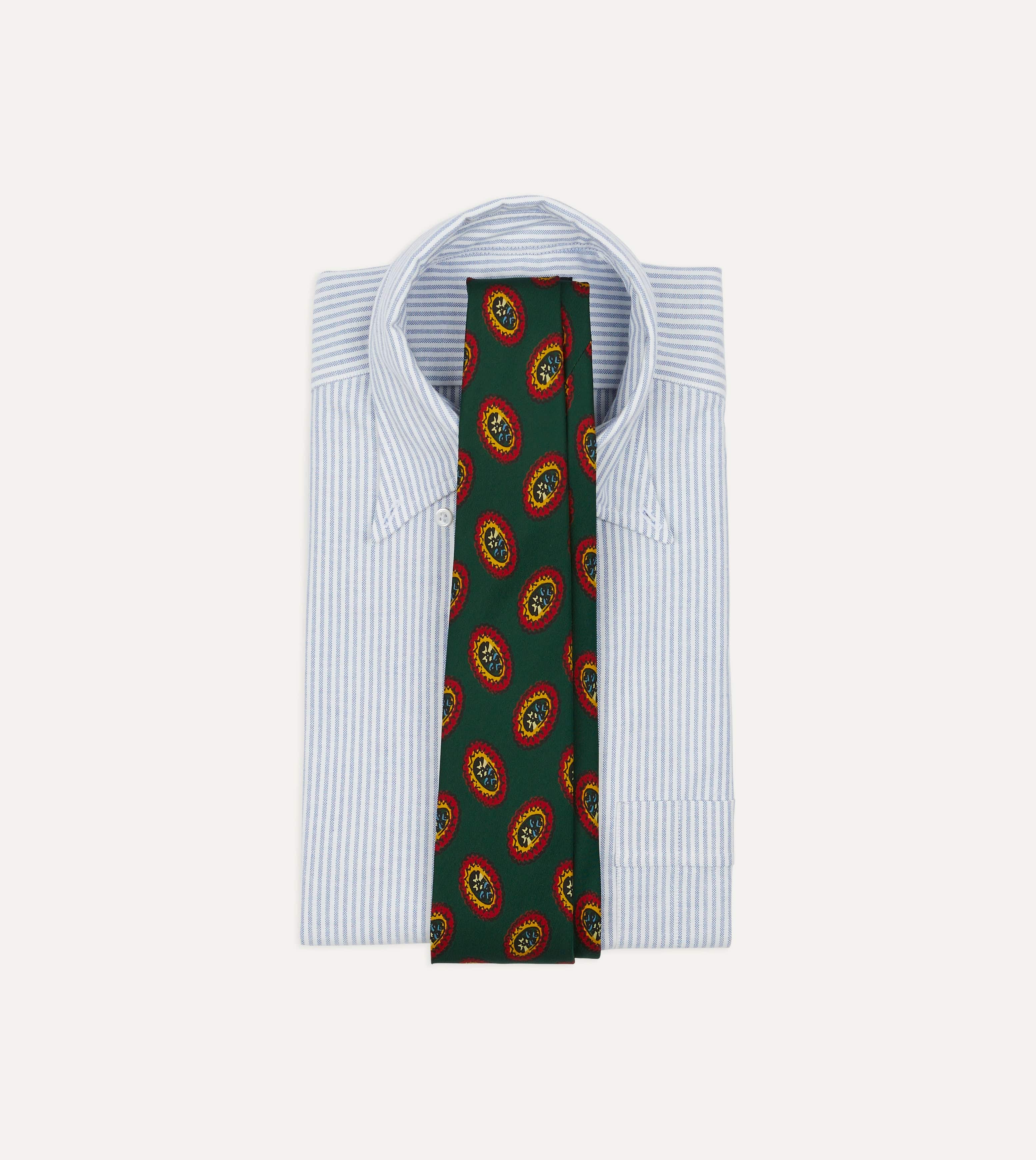 Green Oval Medallion Print Silk Self Tipped Tie - Image 2