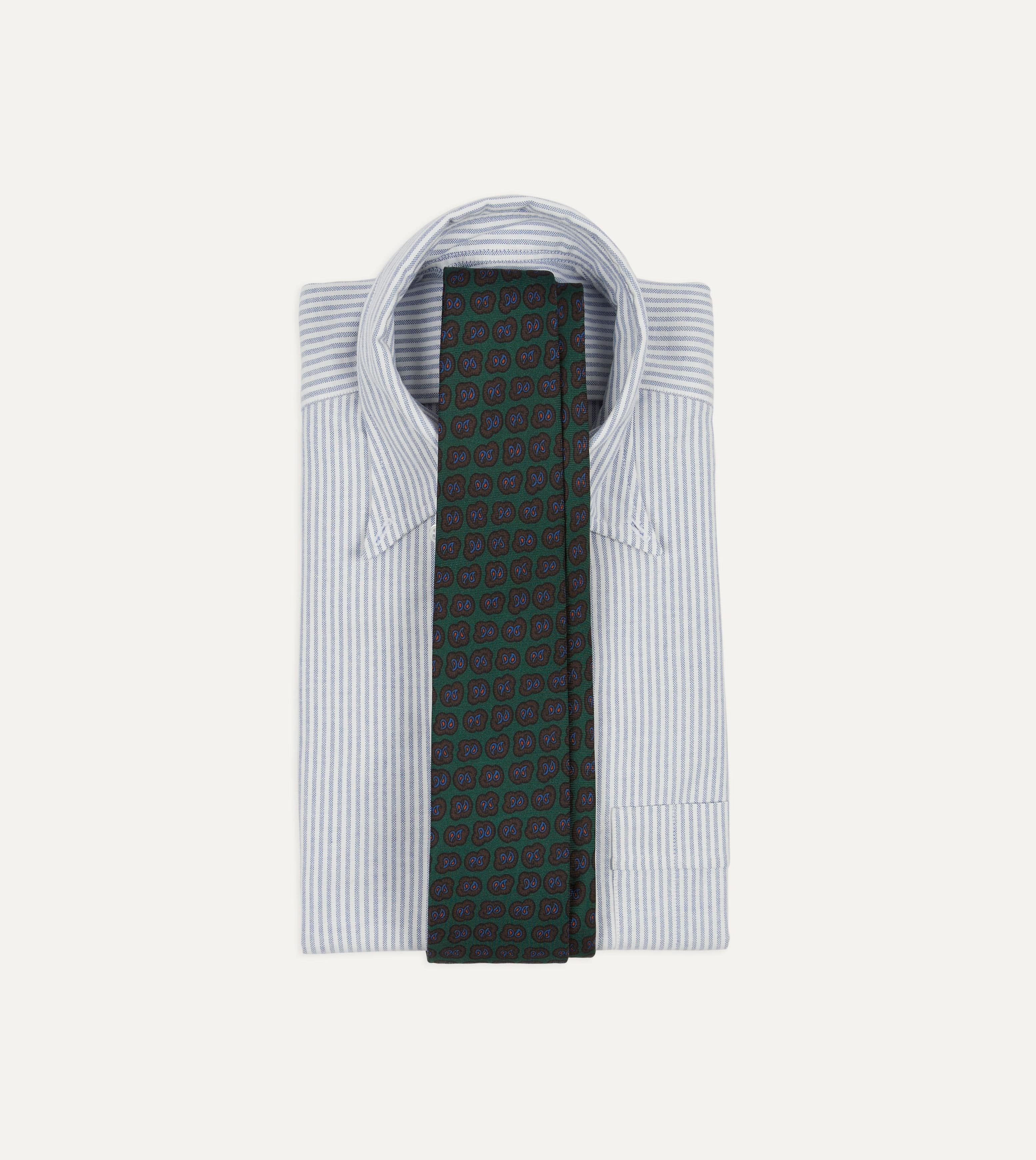 Green Paisley Double Leaf Print Silk Self-Tipped Tie - Image 2