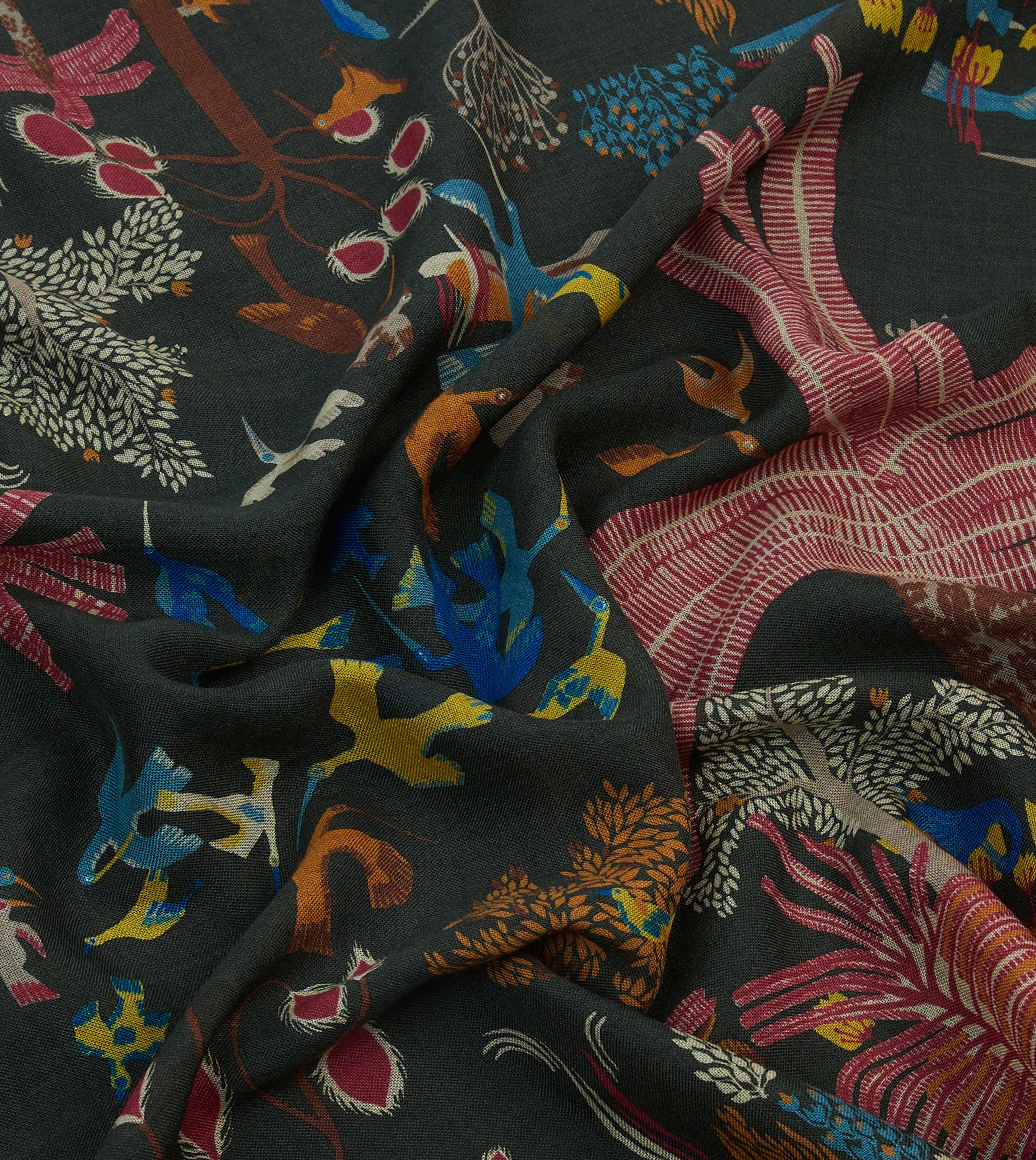 Green Palm Print Wool-Silk Bandana - Image 2