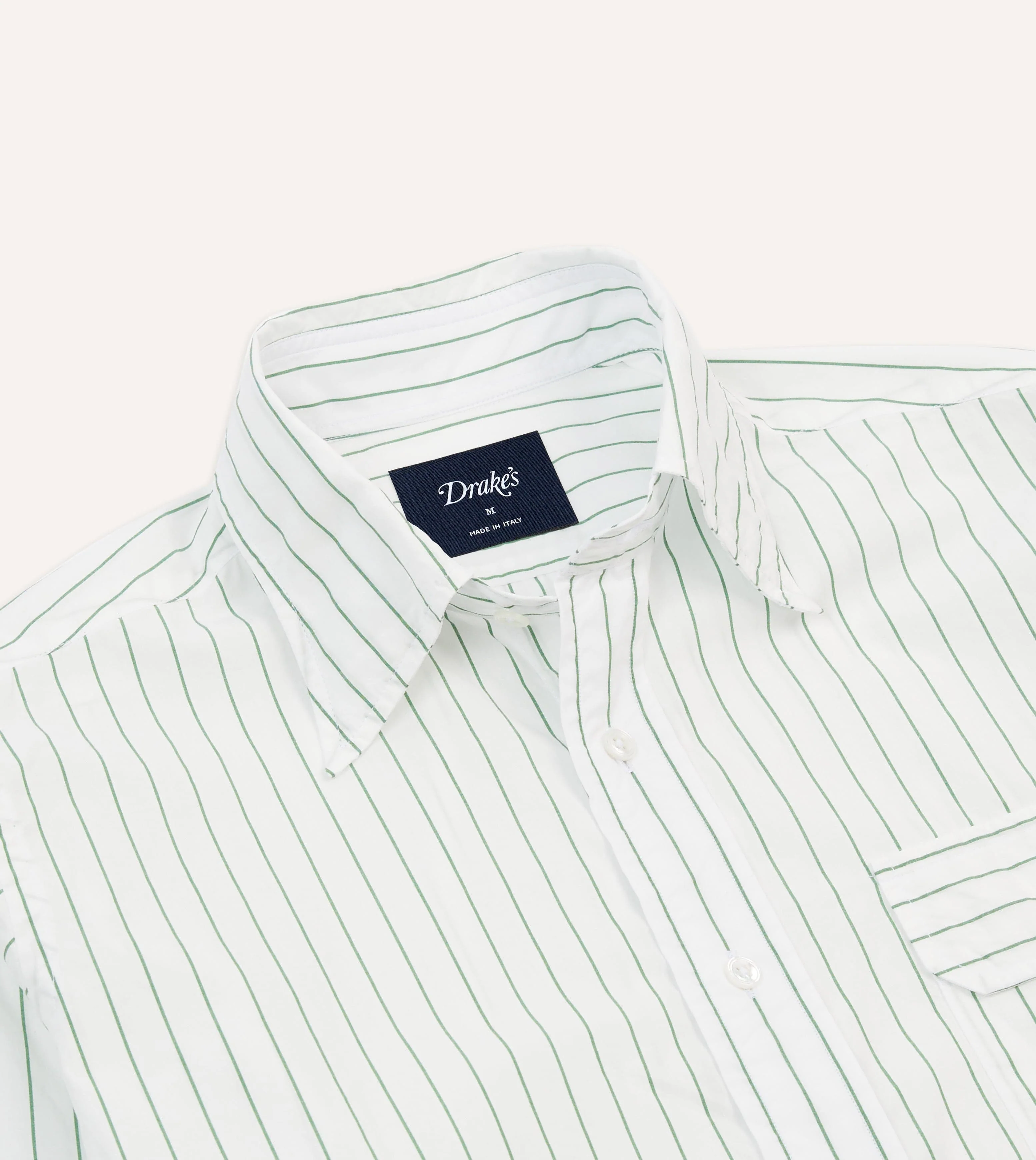 Green Pencil Stripe Cotton Long Point Collar Shirt - Image 3