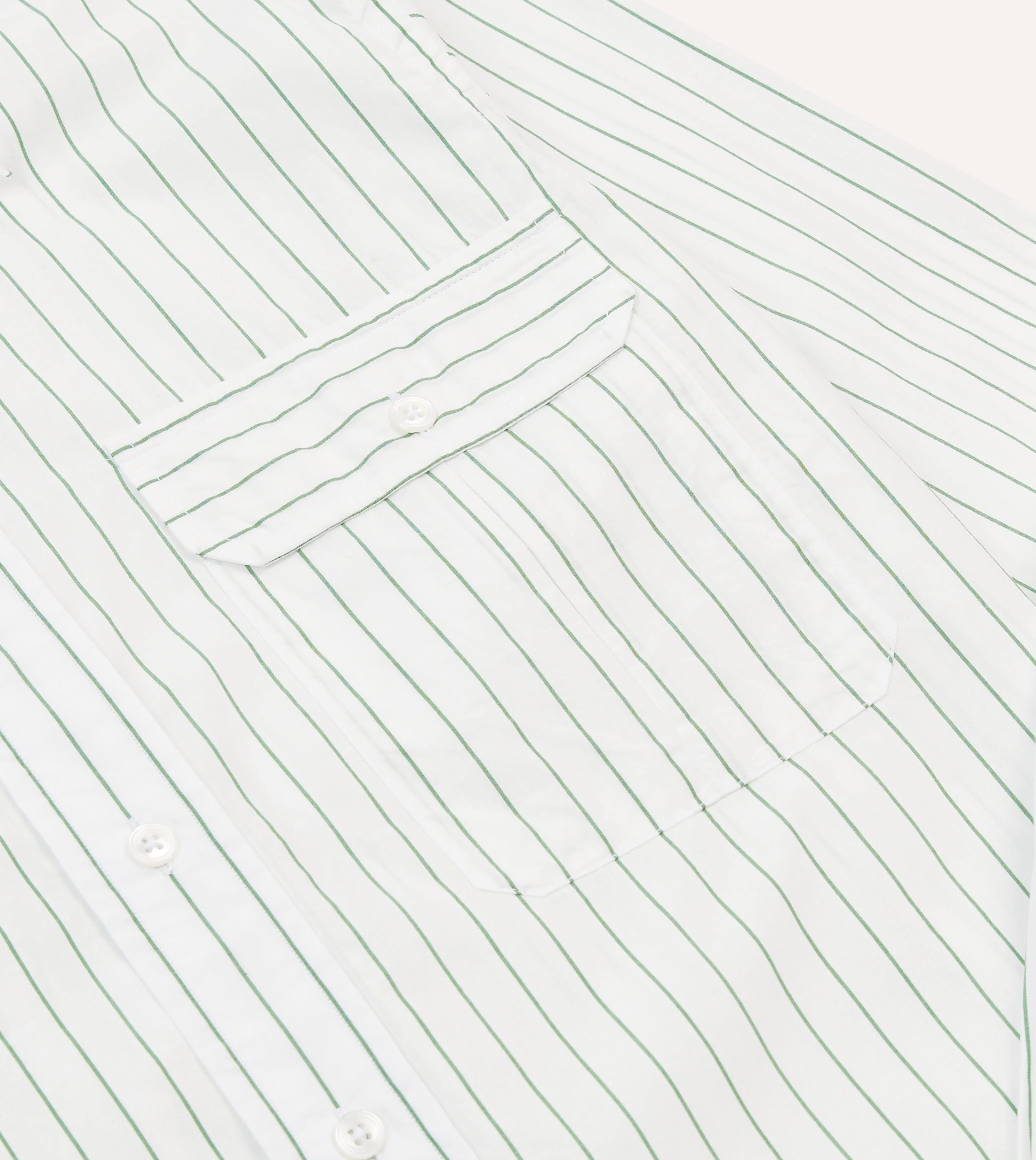 Green Pencil Stripe Cotton Long Point Collar Shirt - Image 4