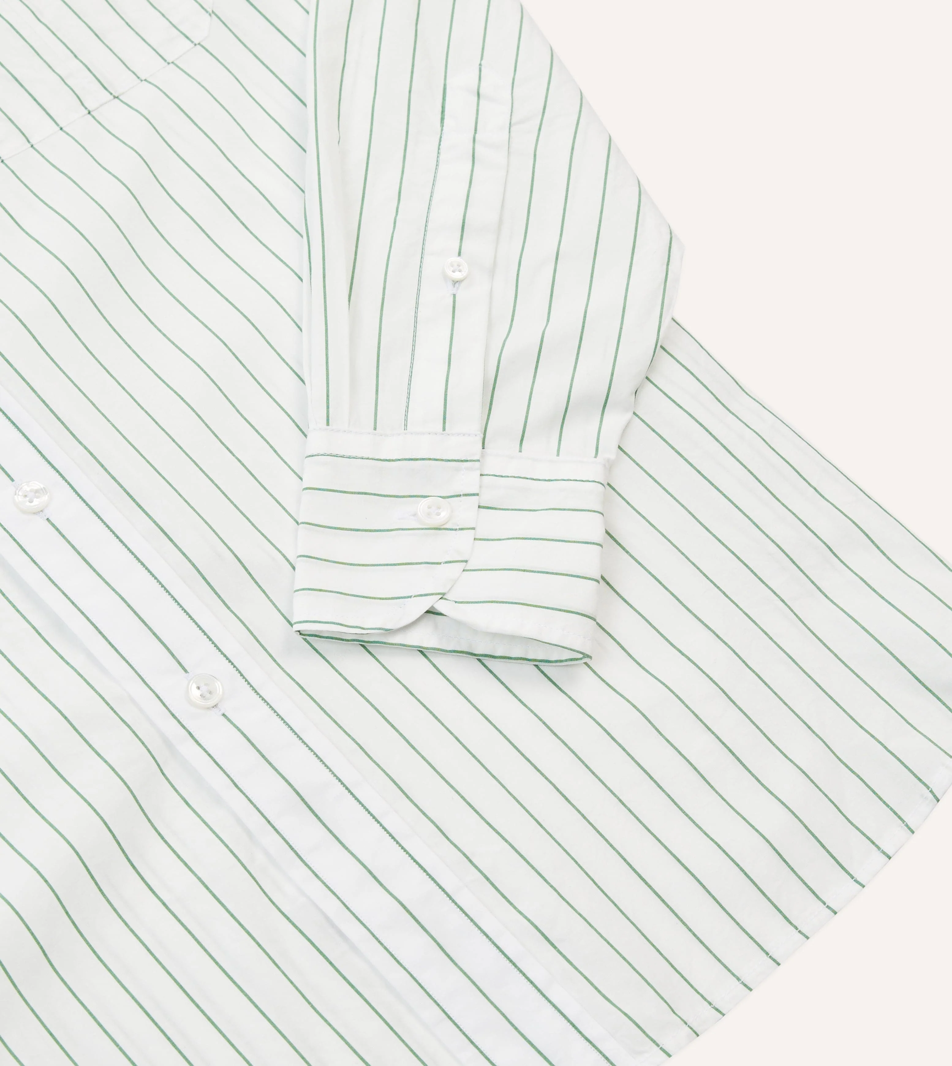 Green Pencil Stripe Cotton Long Point Collar Shirt - Image 5