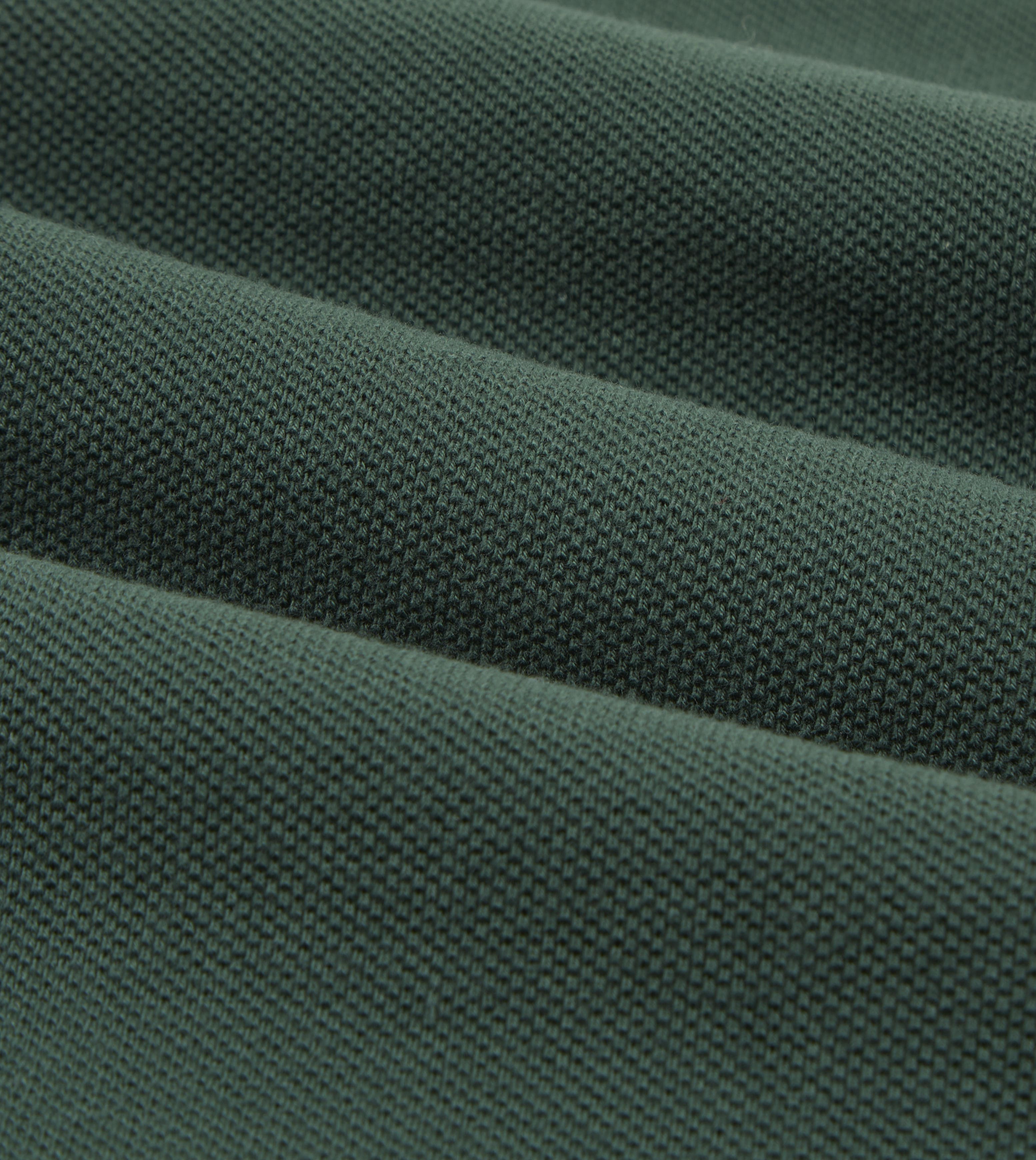 Green Pique Cotton Long-Sleeve Polo Shirt - Image 2