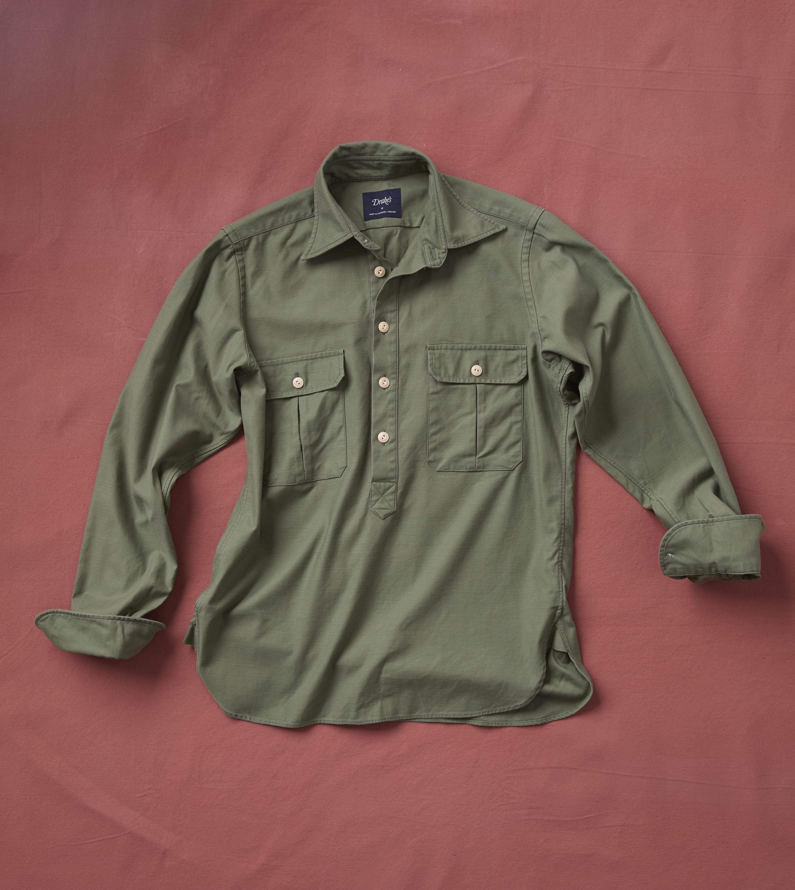 Green Satin Cotton Popover Work Shirt - Image 2