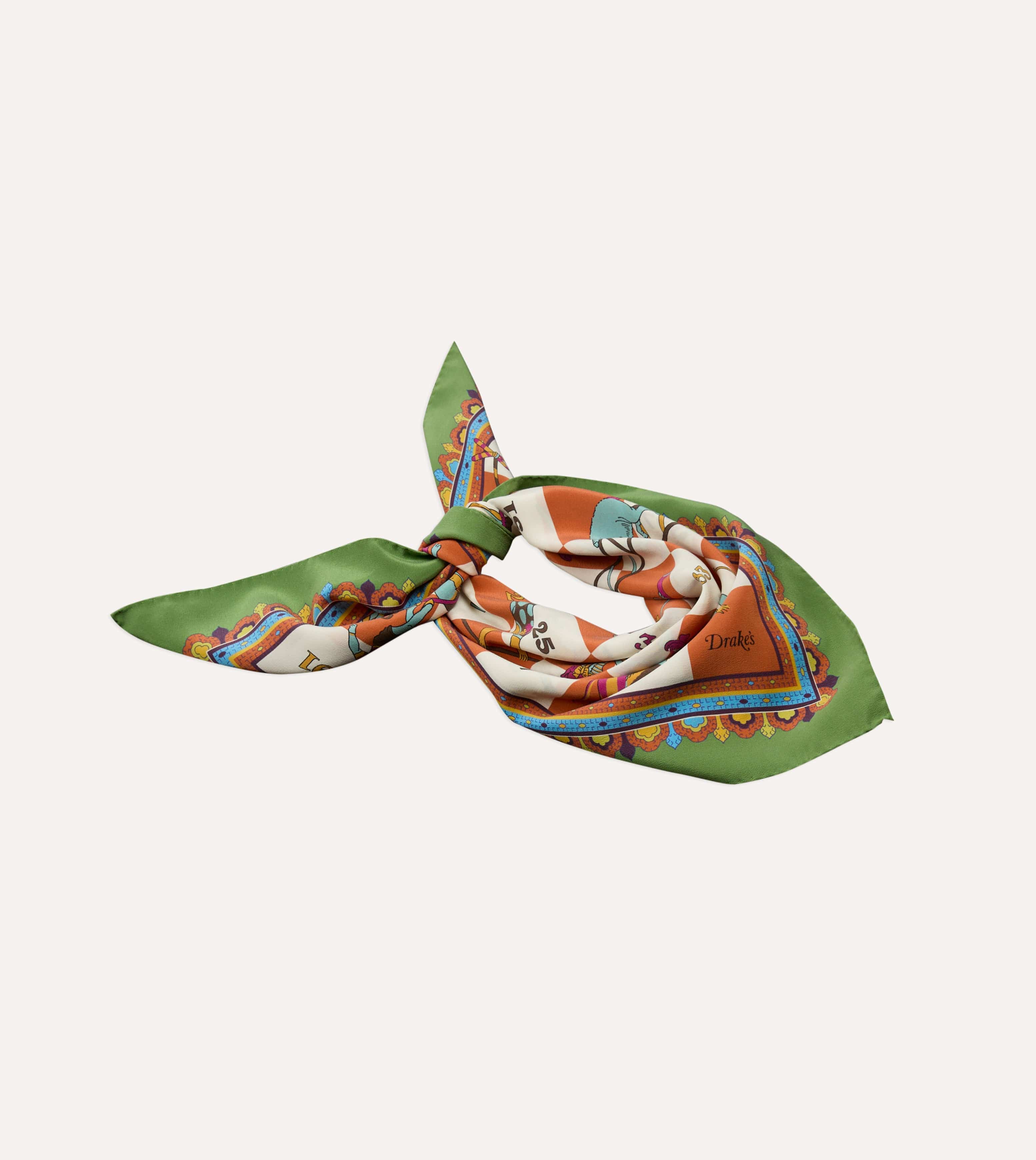 Green Snakes and Ladders Print Silk Bandana - Image 4