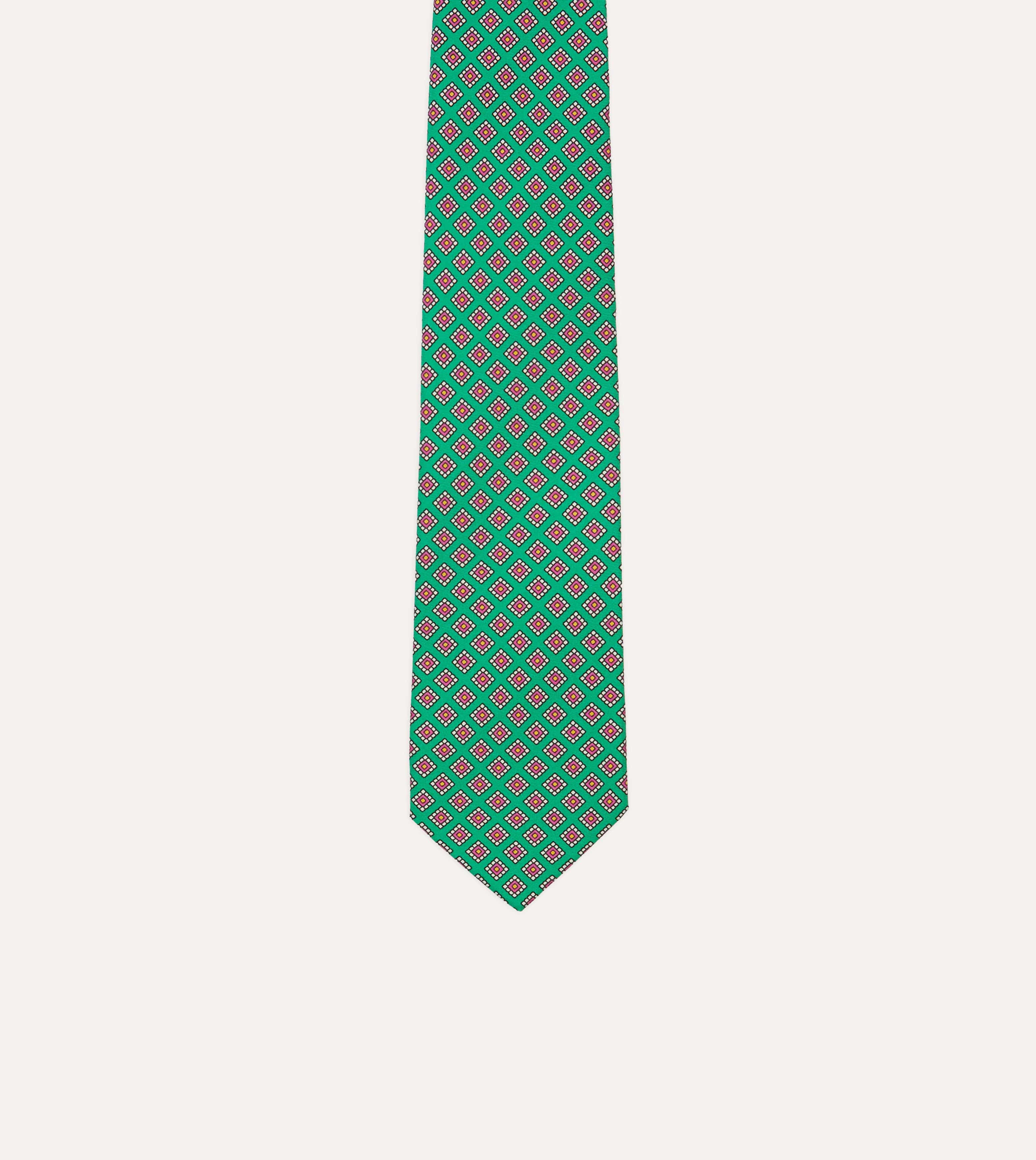 Green Square Medallion Self-Tipped Silk Tie - Image 3