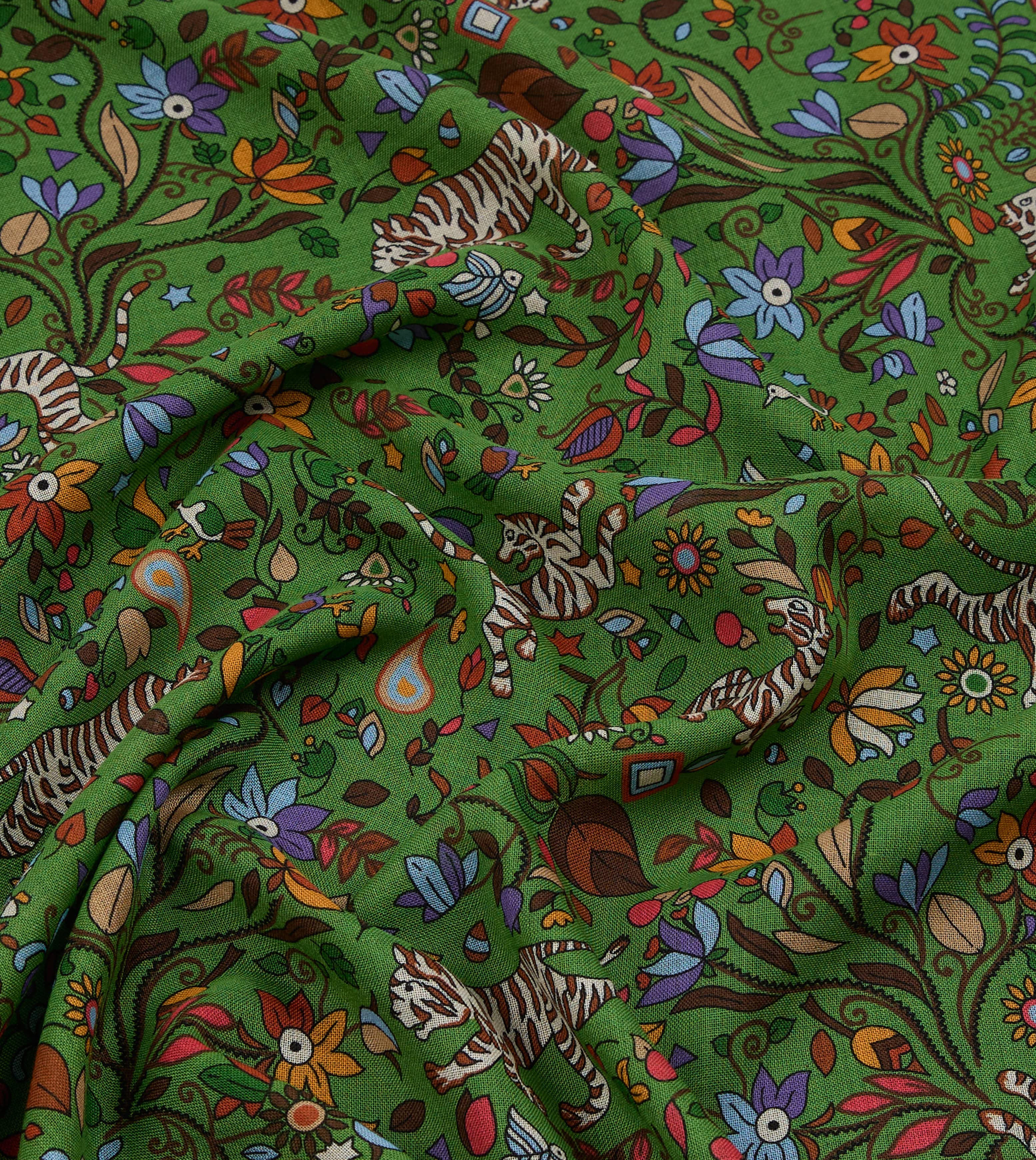 Green Tiger Garden Print Wool Silk Scarf - Image 2