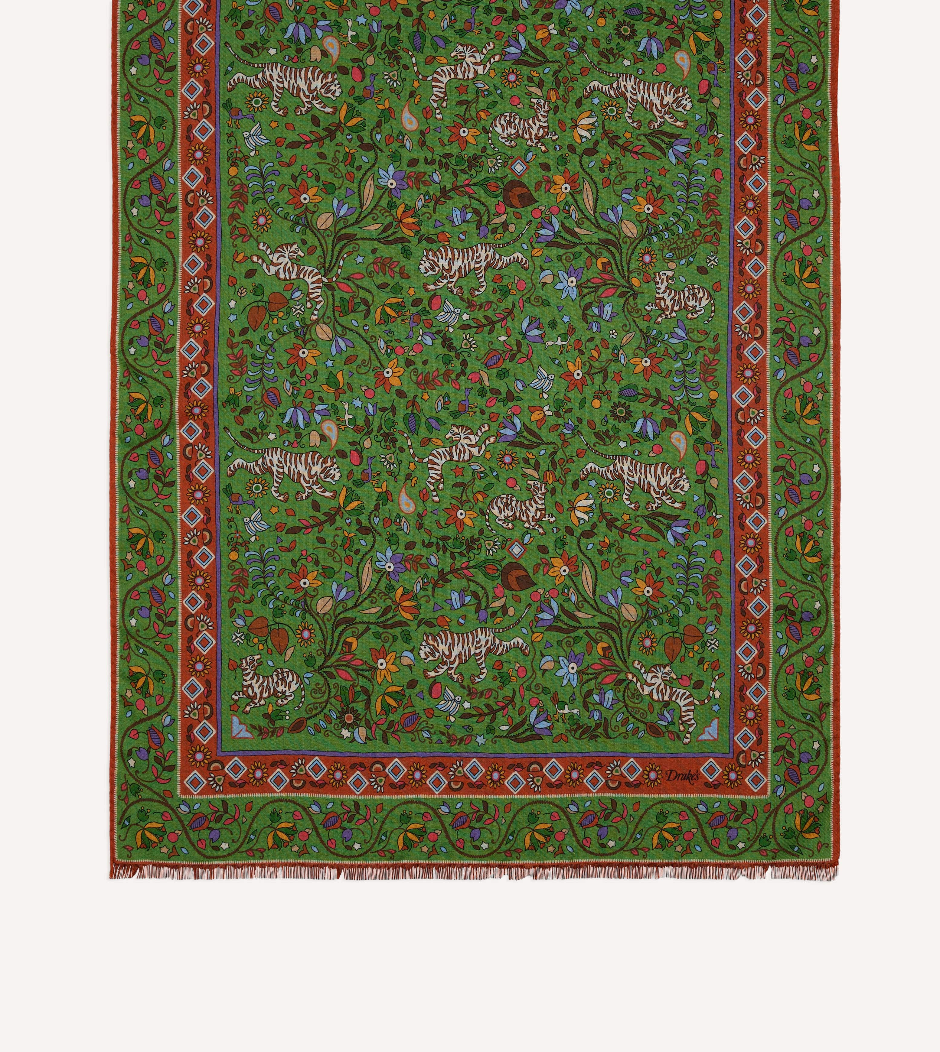 Green Tiger Garden Print Wool Silk Scarf - Image 3