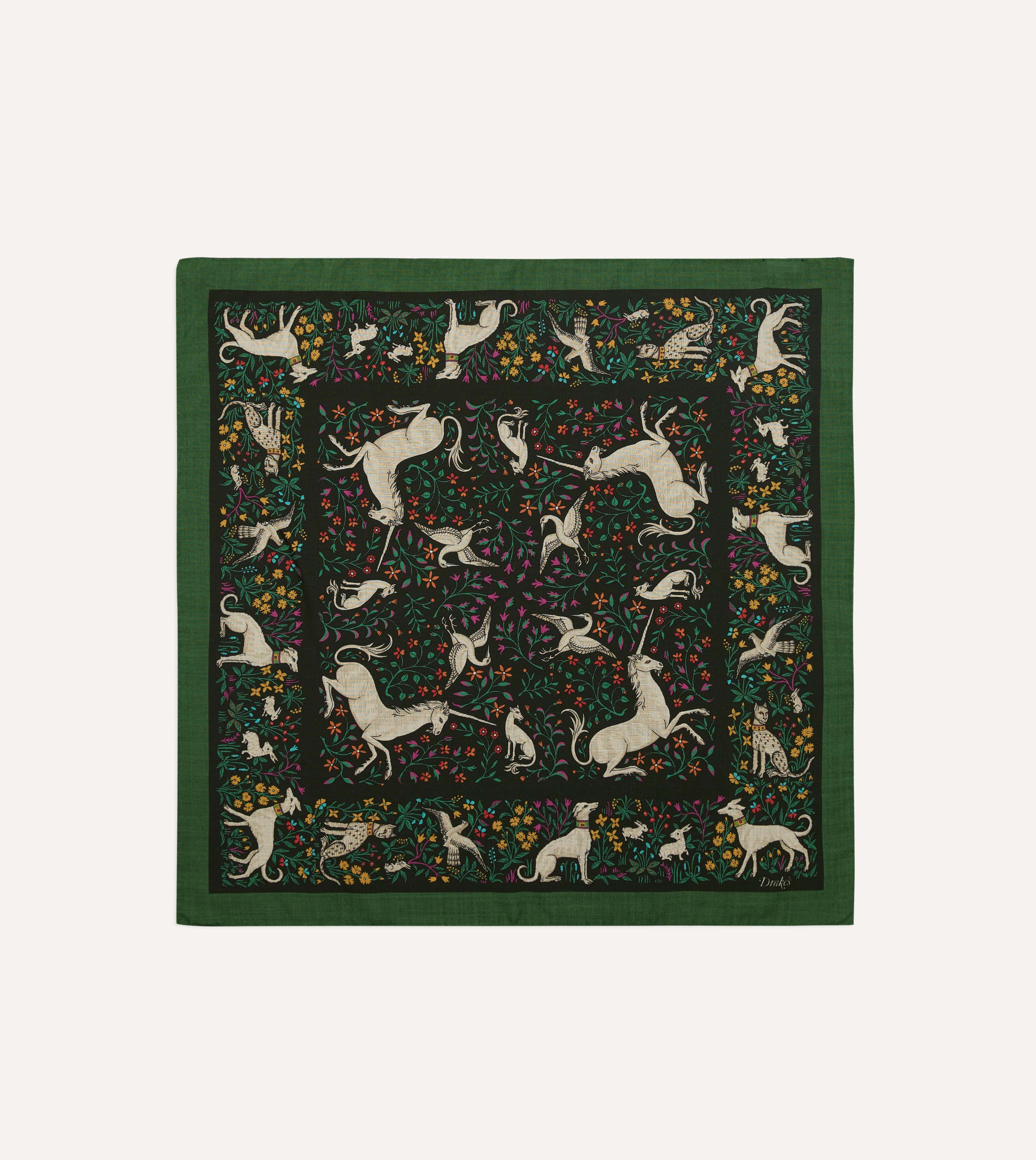 Green Unicorn Print Wool-Silk Bandana - Image 2