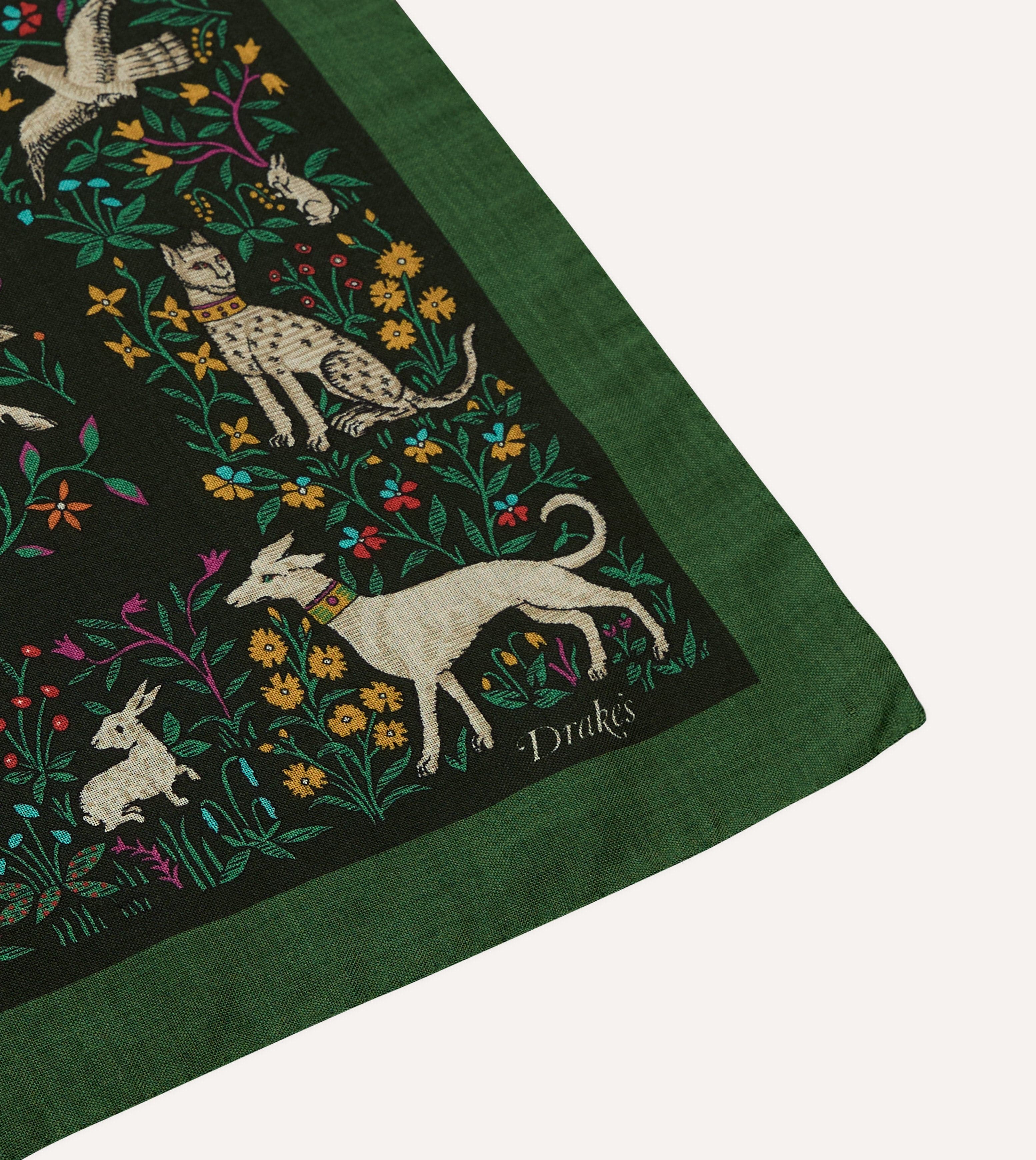 Green Unicorn Print Wool-Silk Bandana - Image 4