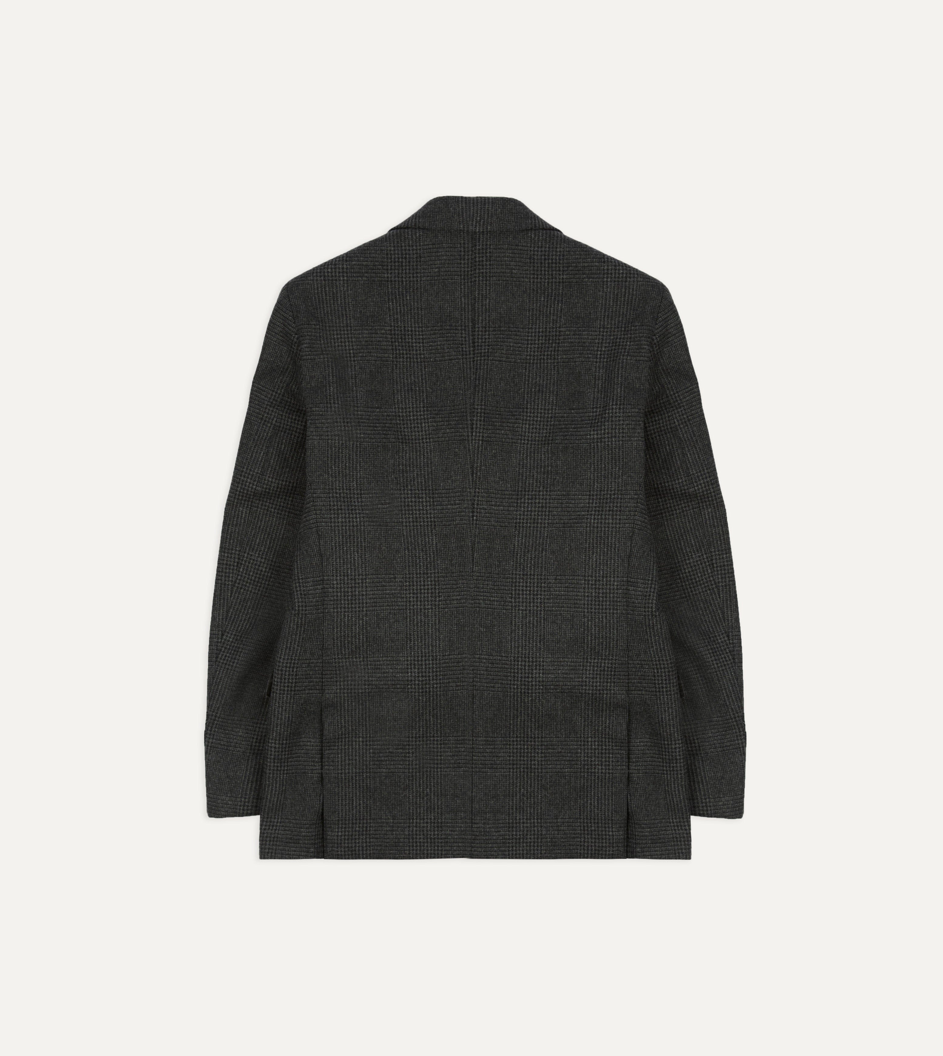 Grey Prince of Wales Check Wool Flannel Double-Breasted Tailored Jacket - Image 8