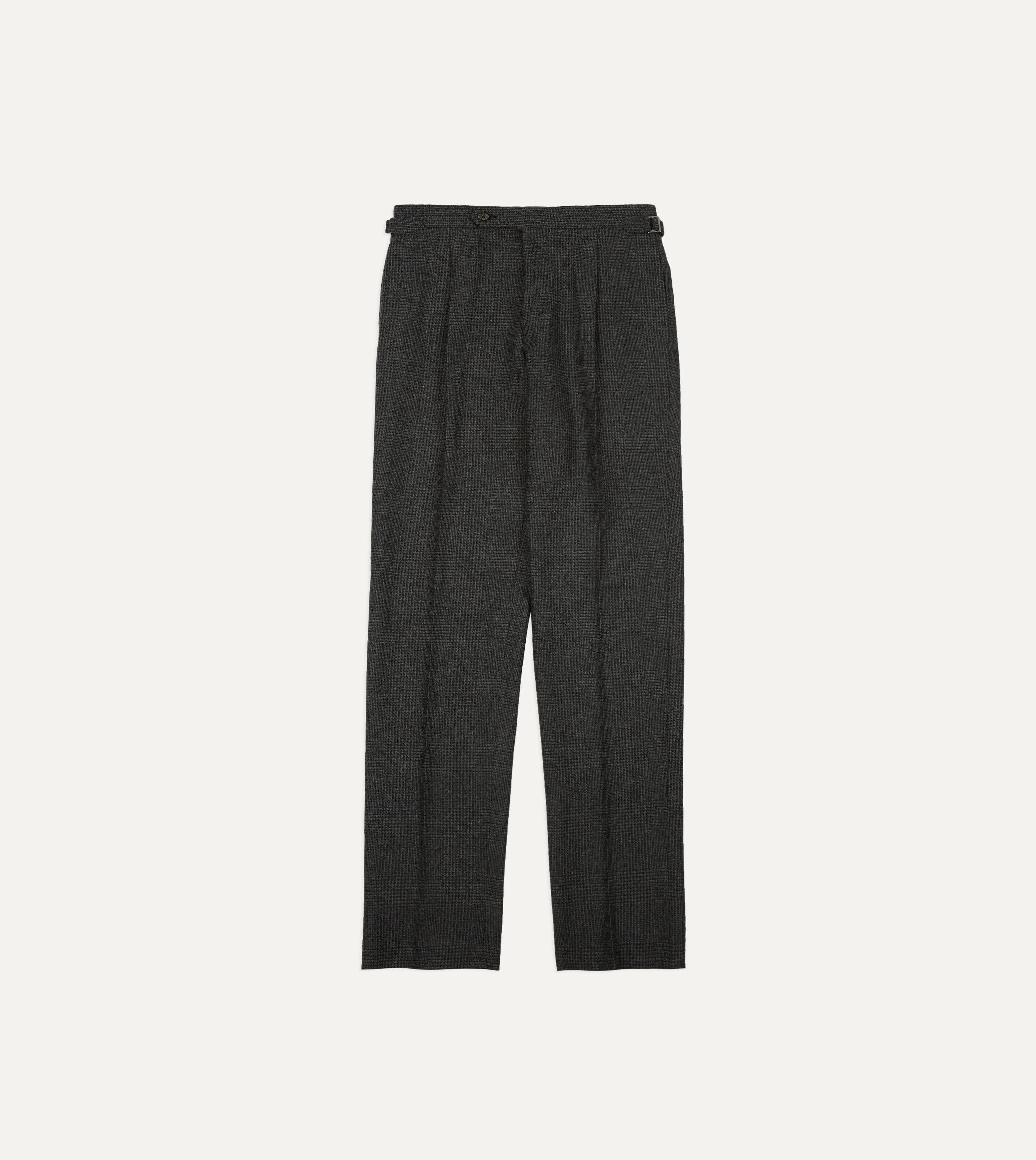 Grey Prince of Wales Check Wool Flannel Single-Pleat Trouser - Image 3