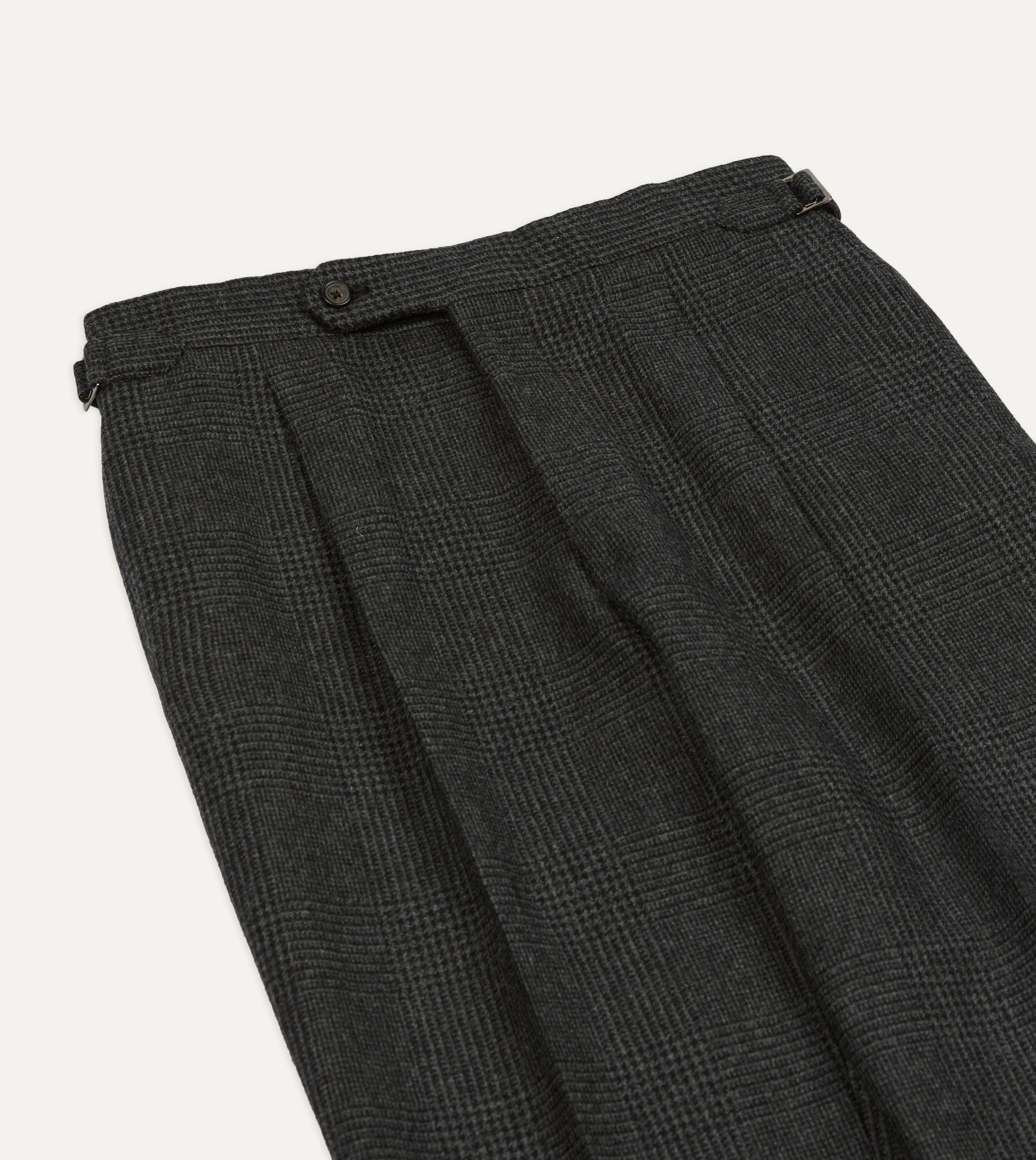 Grey Prince of Wales Check Wool Flannel Single-Pleat Trouser - Image 4
