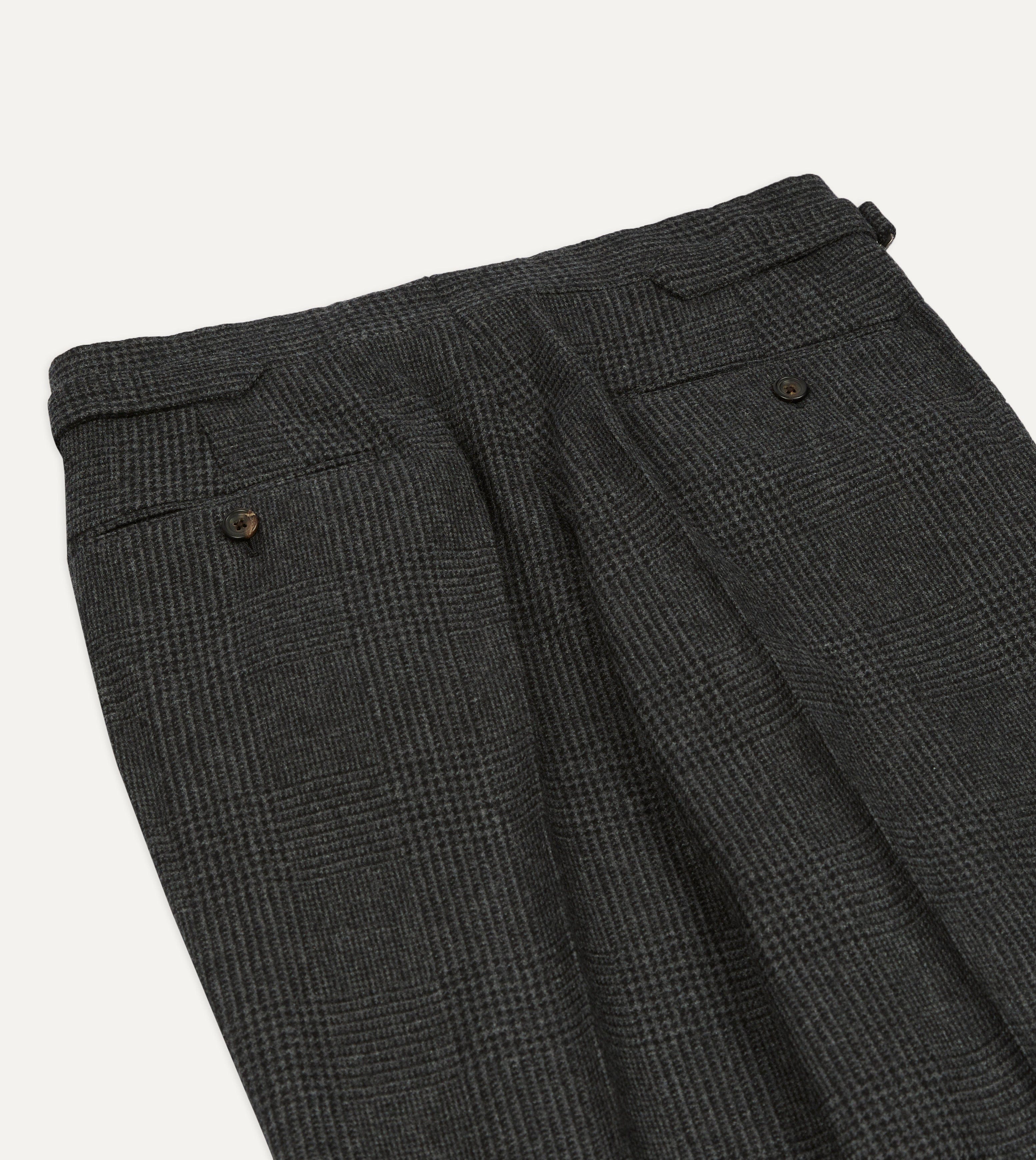Grey Prince of Wales Check Wool Flannel Single-Pleat Trouser - Image 5