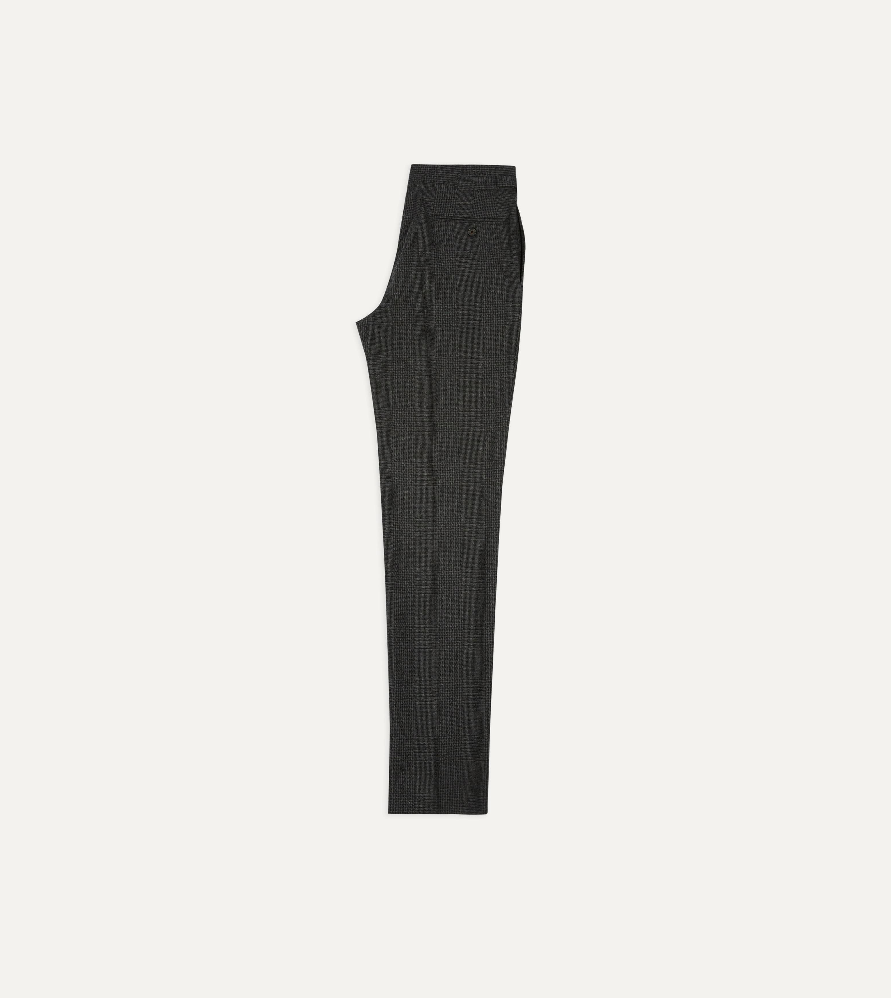 Grey Prince of Wales Check Wool Flannel Single-Pleat Trouser - Image 6