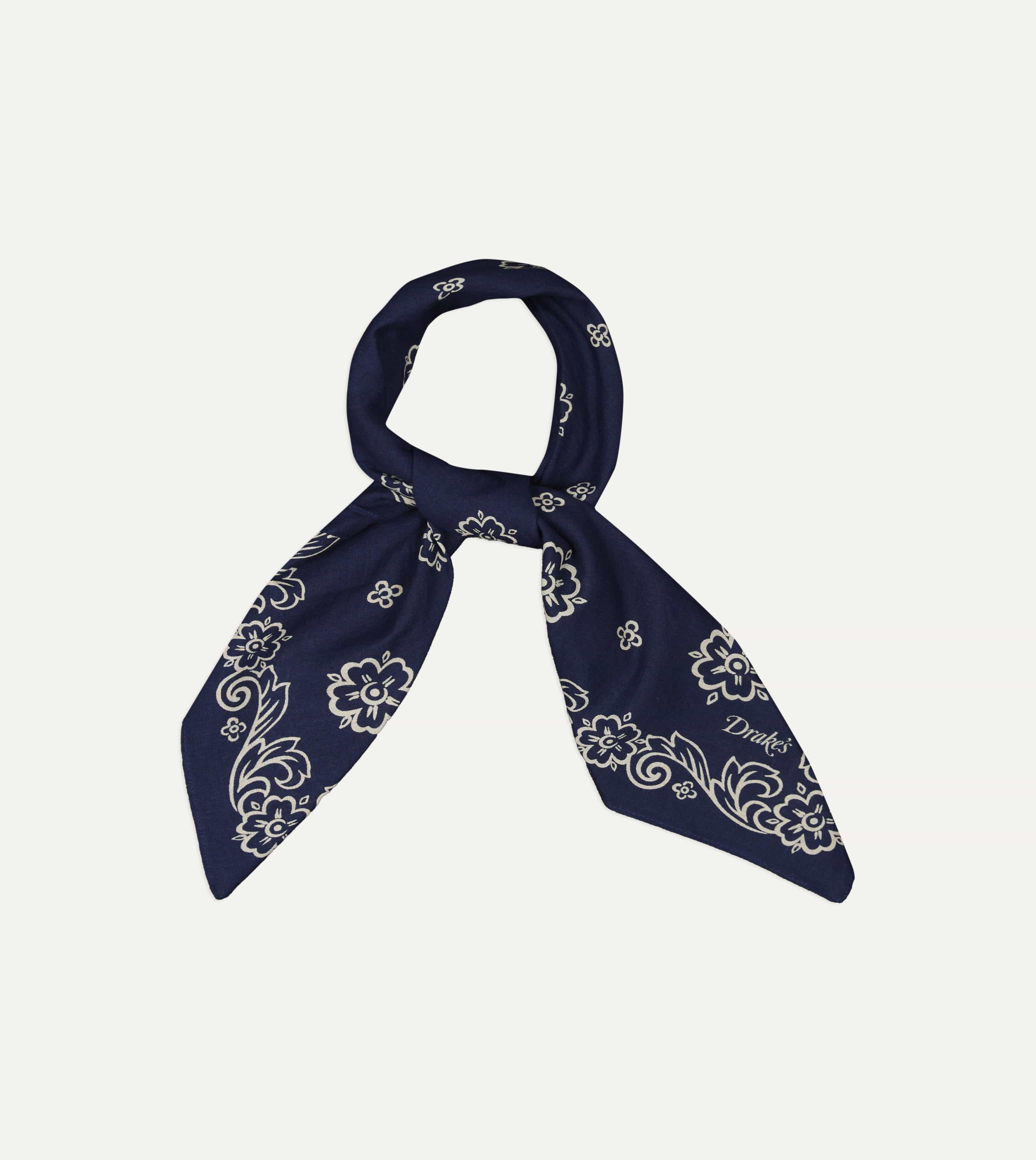 Indigo Flower Print Cotton Bandana - Image 3