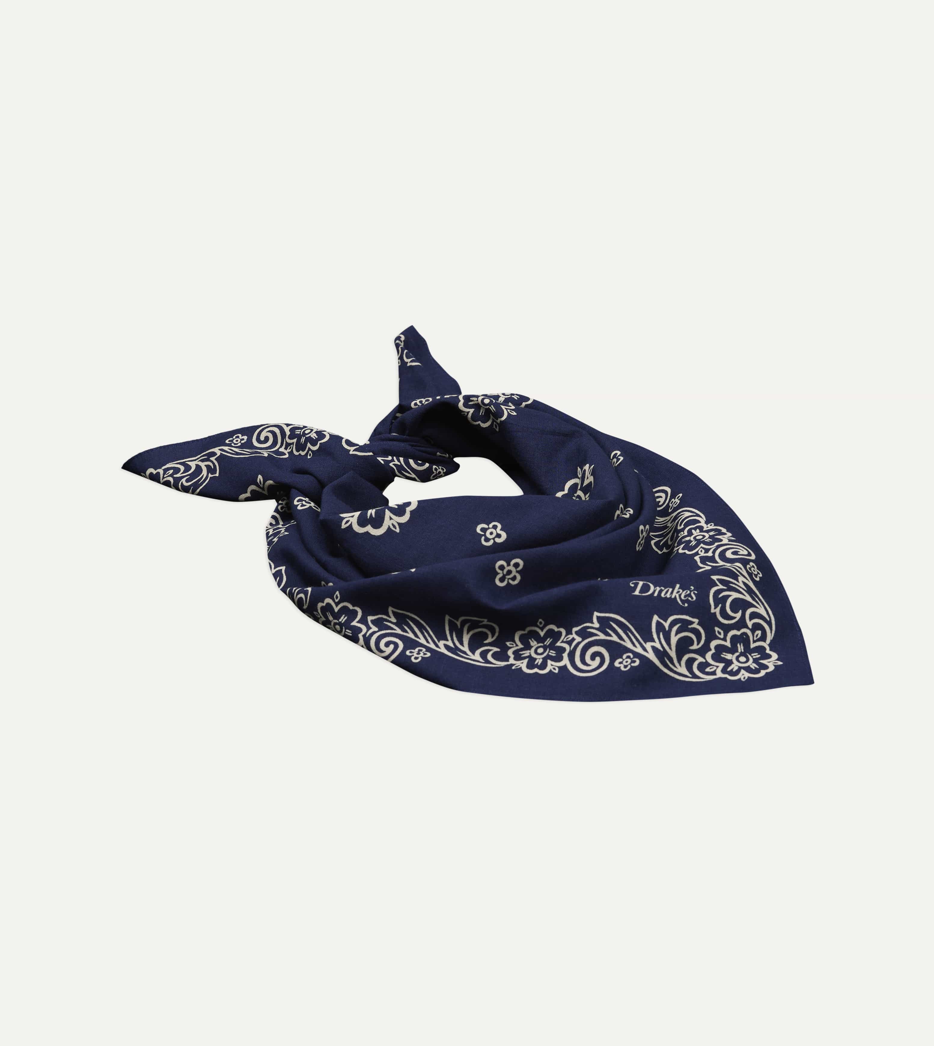 Indigo Flower Print Cotton Bandana - Image 4