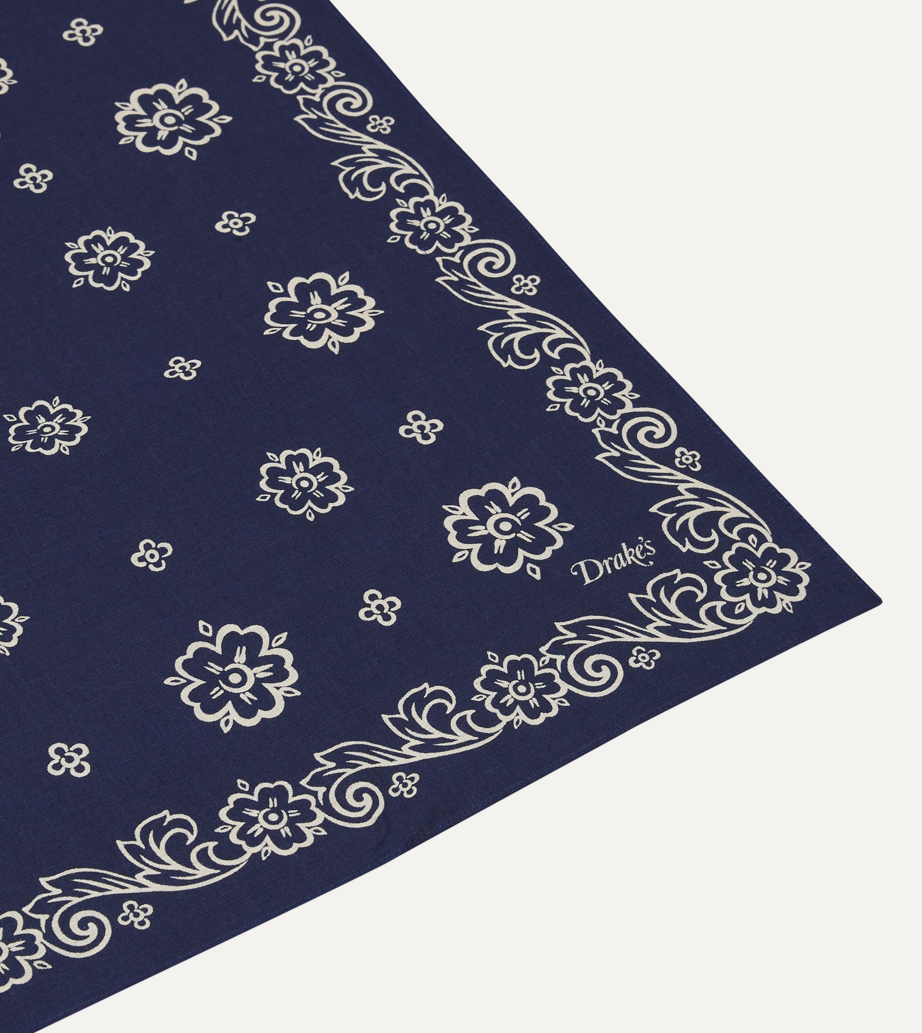Indigo Flower Print Cotton Bandana - Image 5