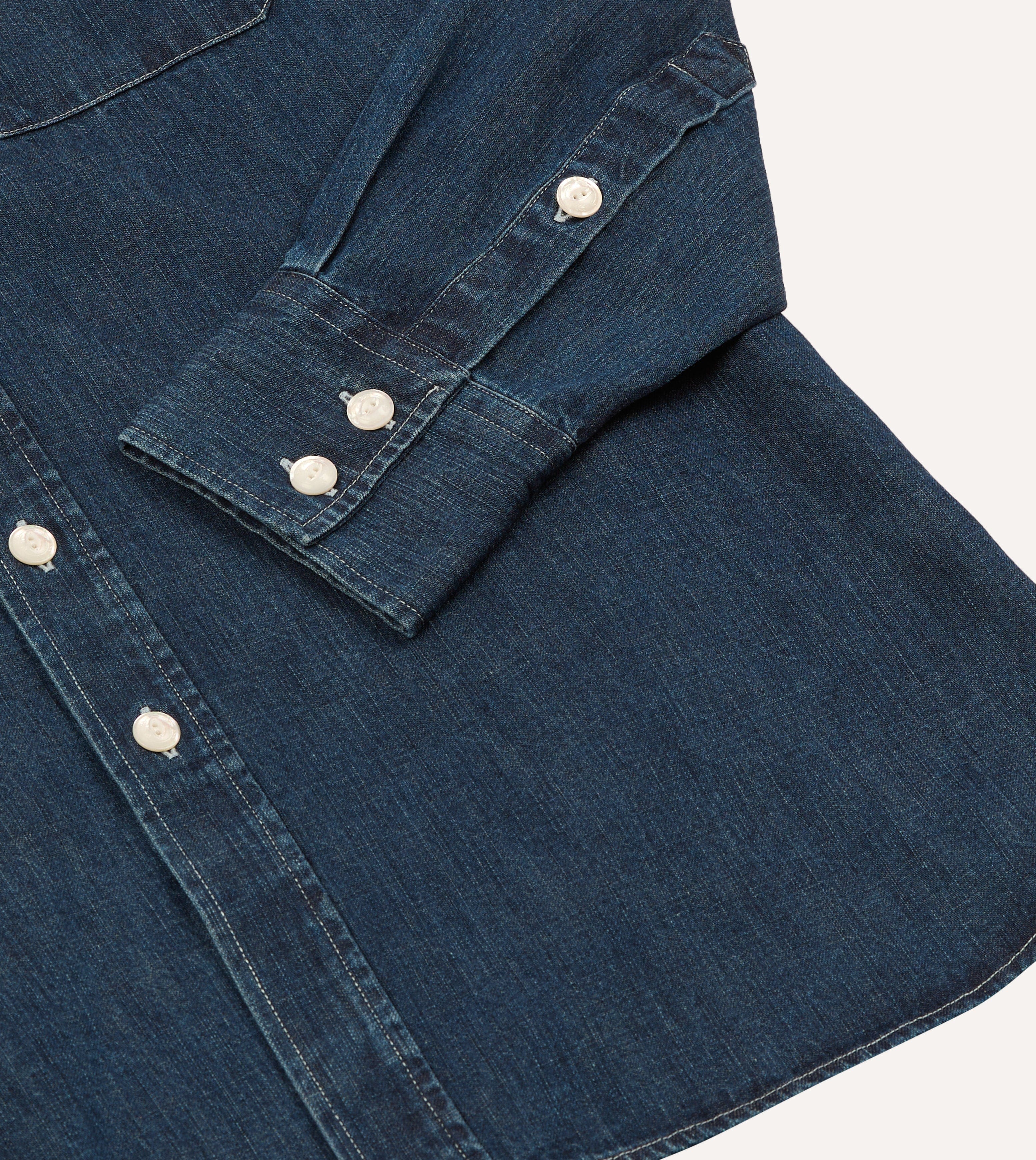 Indigo Rinse Denim Two-Pocket Western Shirt - Image 6