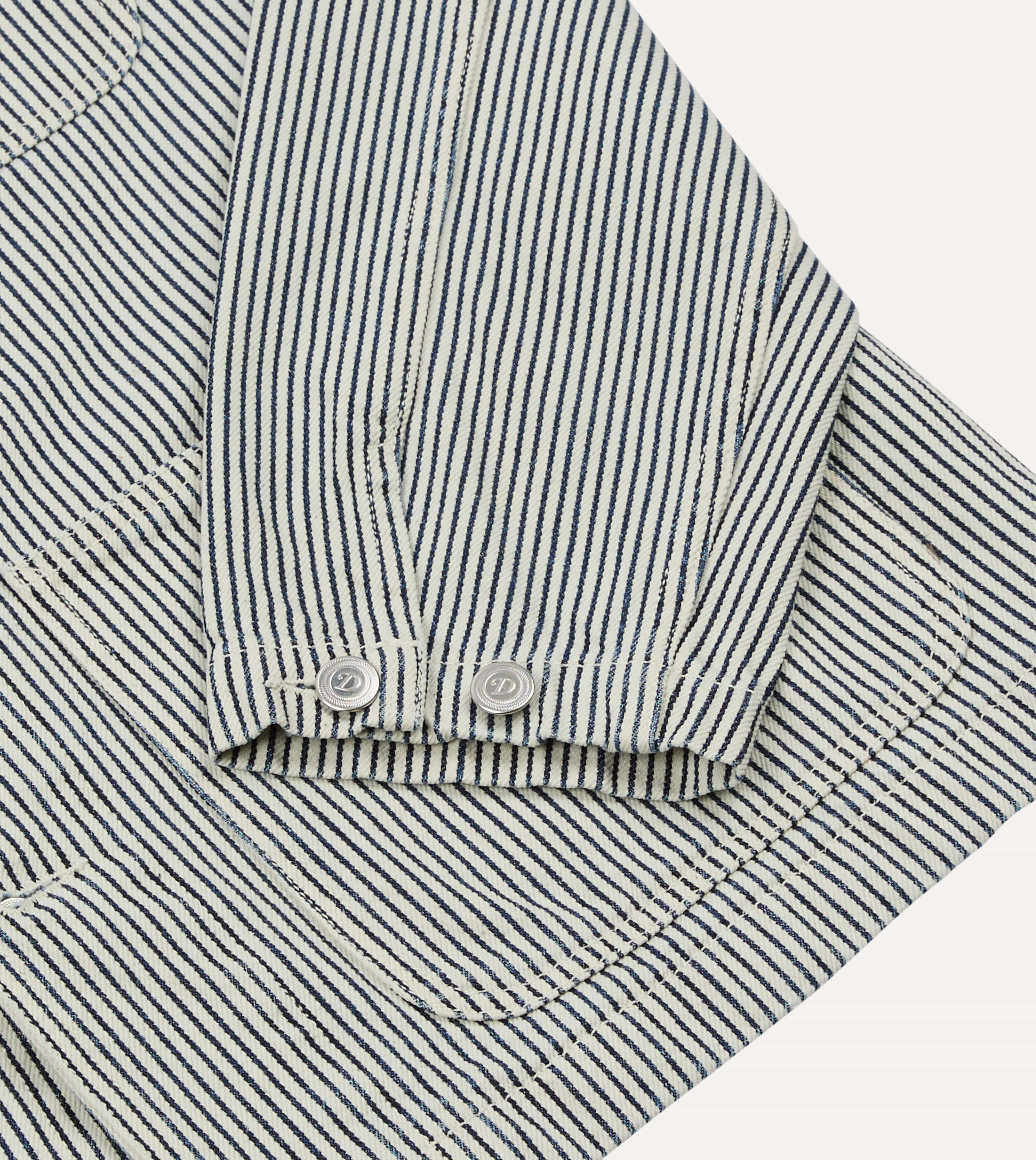 Indigo Stripe Cotton Fatigue Jacket - Image 5