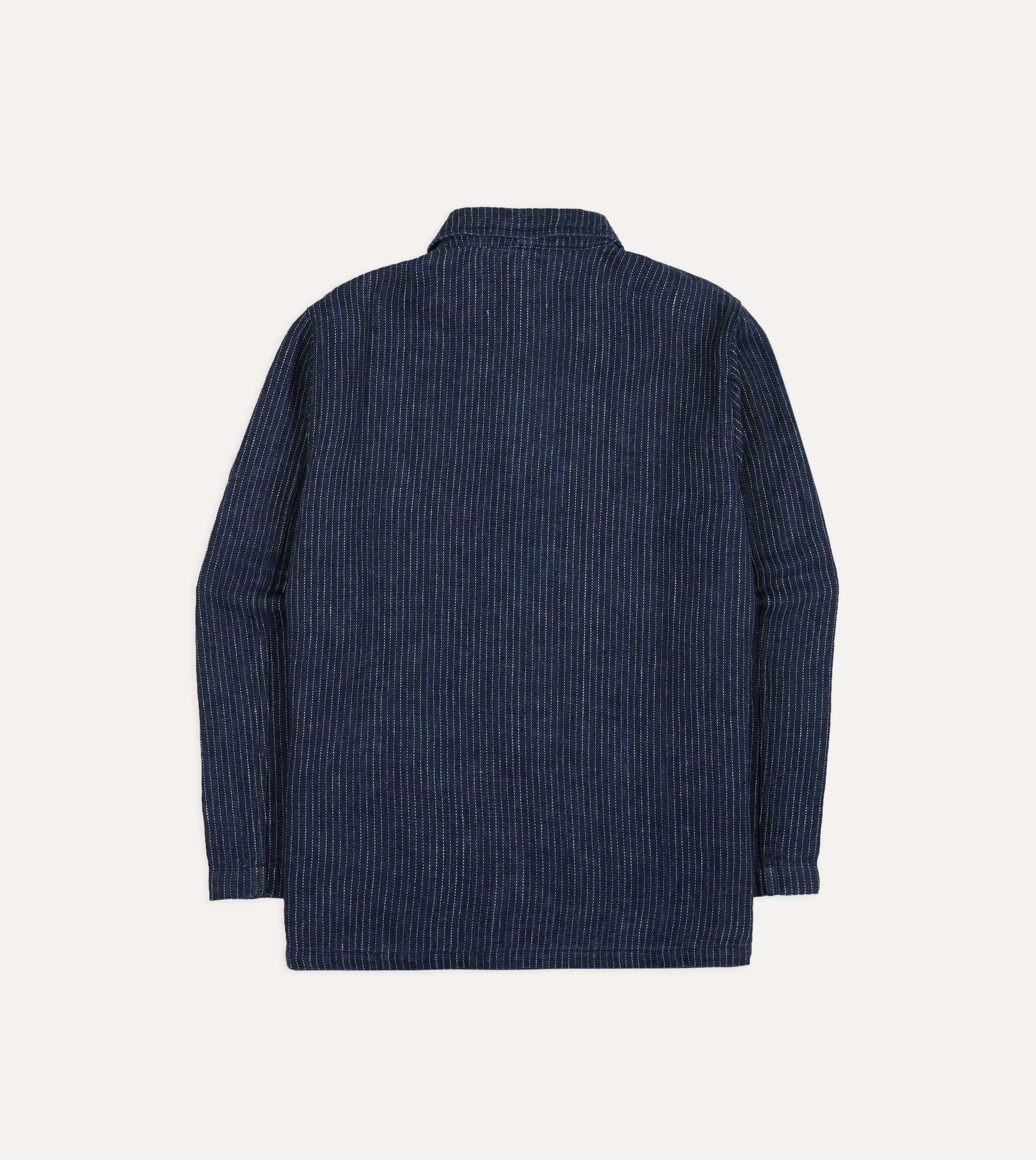 Indigo Stripe Linen Loop Button Chore Jacket - Image 10