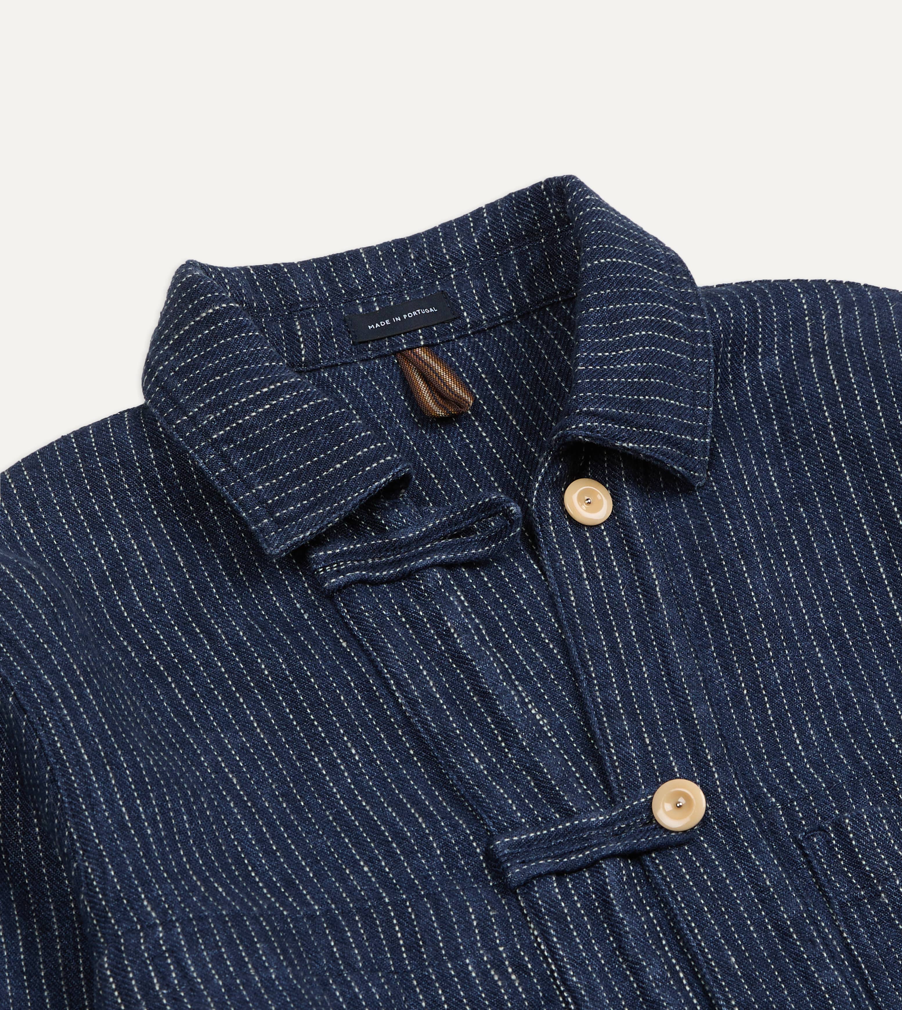 Indigo Stripe Linen Loop Button Chore Jacket - Image 4