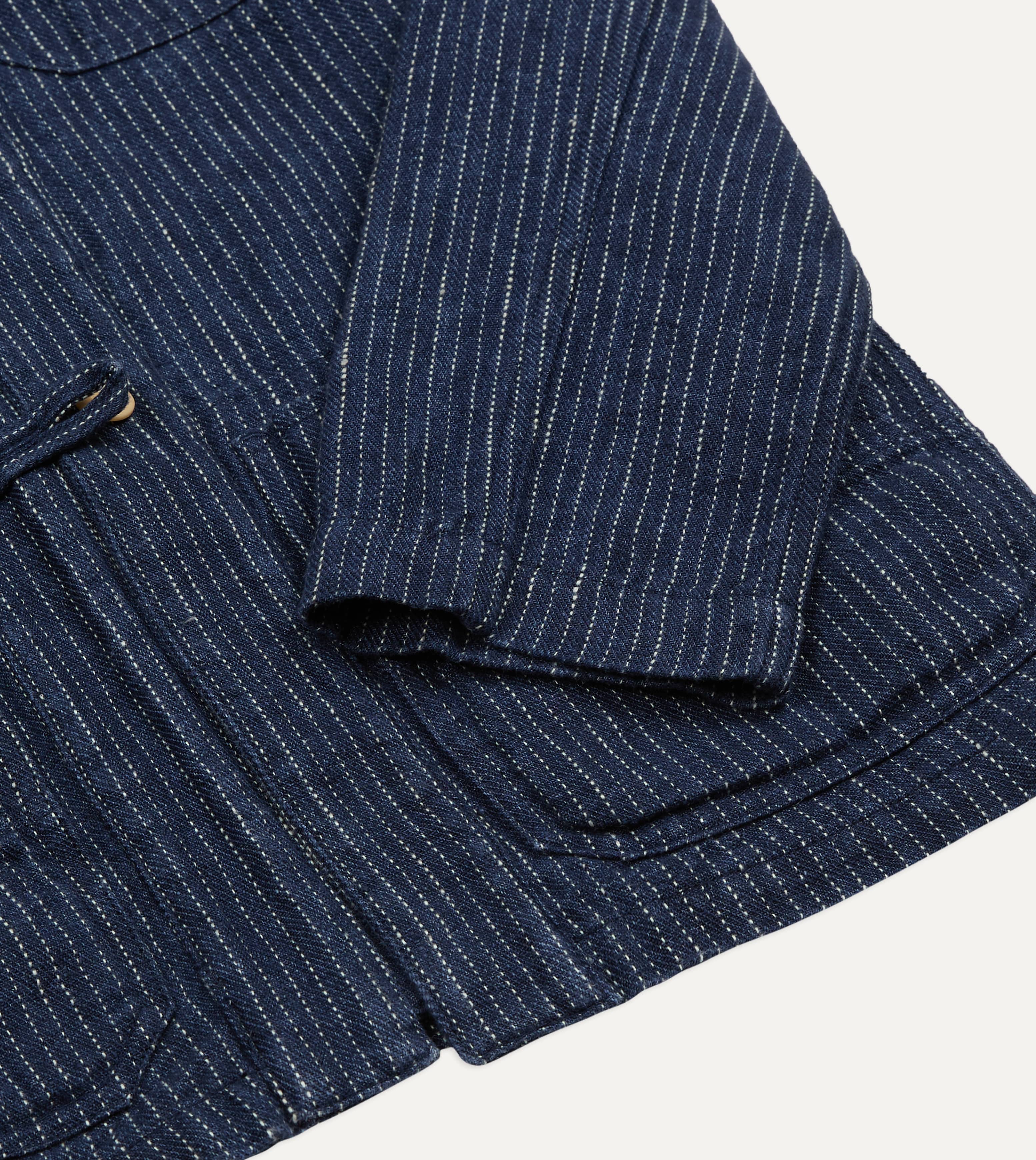 Indigo Stripe Linen Loop Button Chore Jacket - Image 6