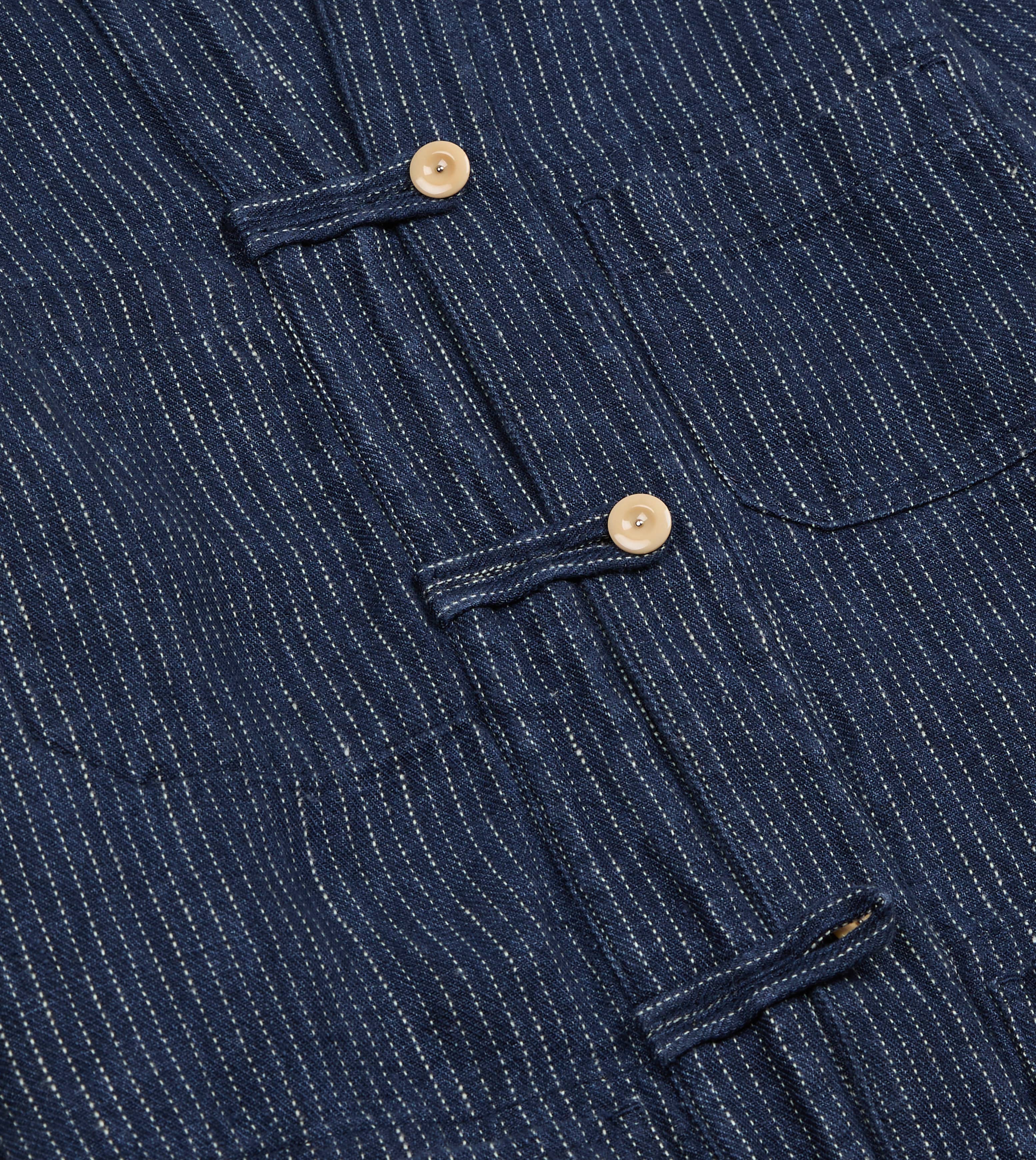 Indigo Stripe Linen Loop Button Chore Jacket - Image 7
