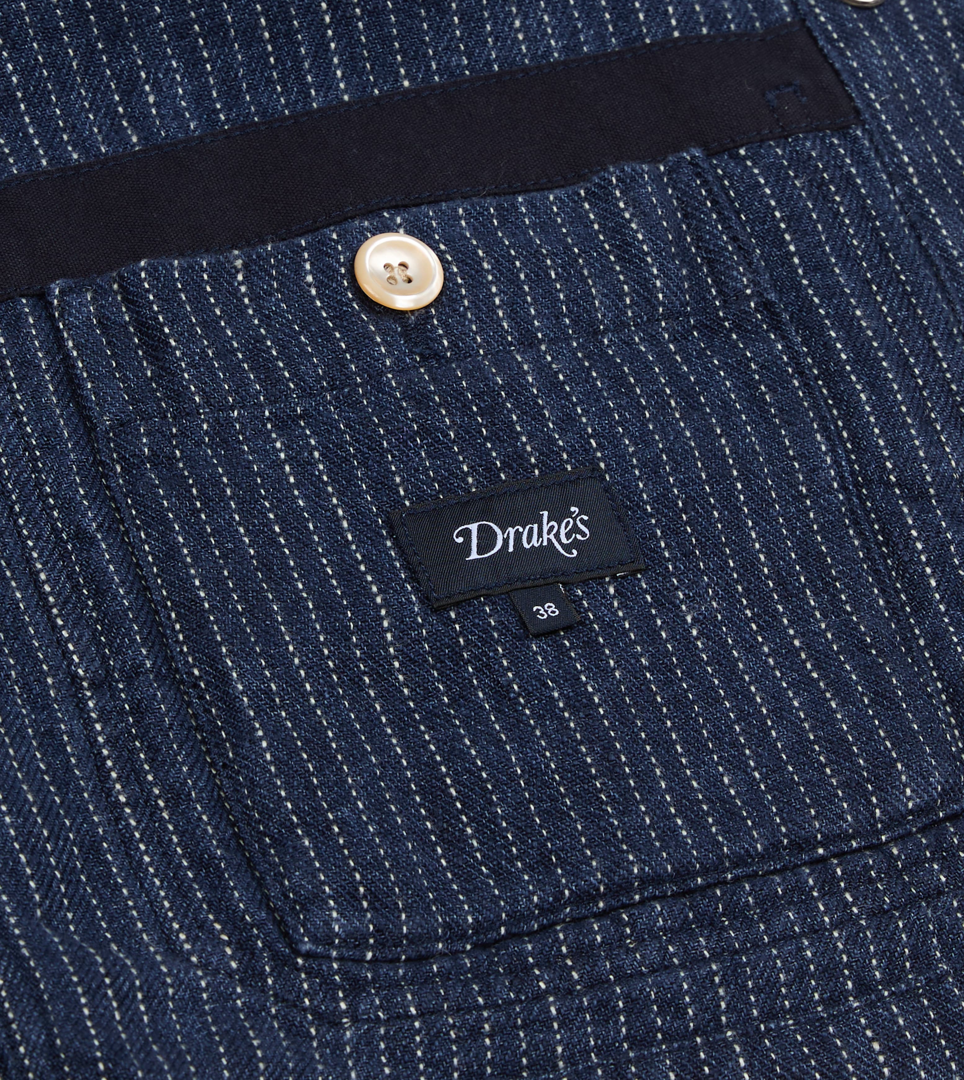 Indigo Stripe Linen Loop Button Chore Jacket - Image 9