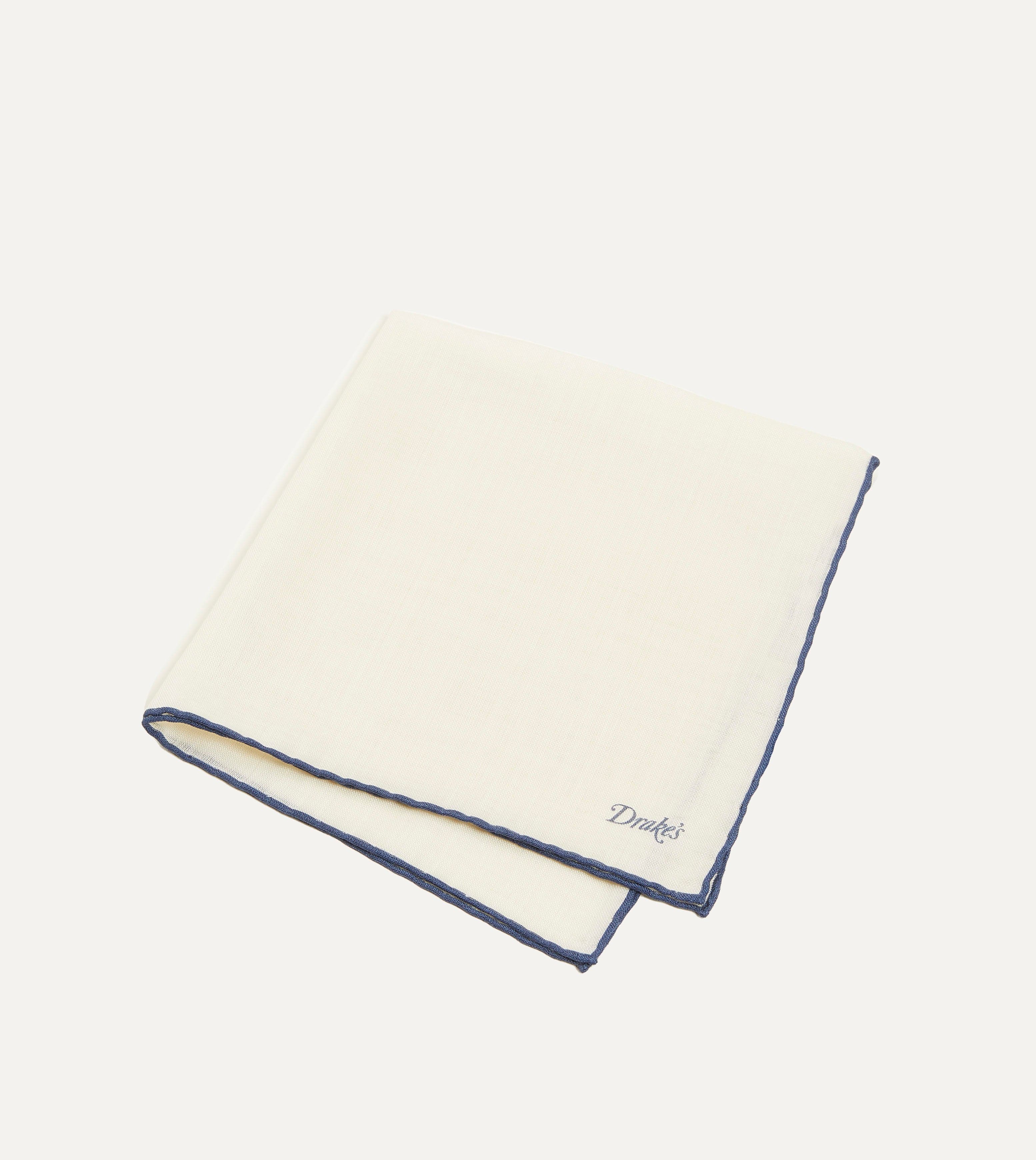 Ivory and Blue Shoestring Border Silk Pocket Square - Image 3