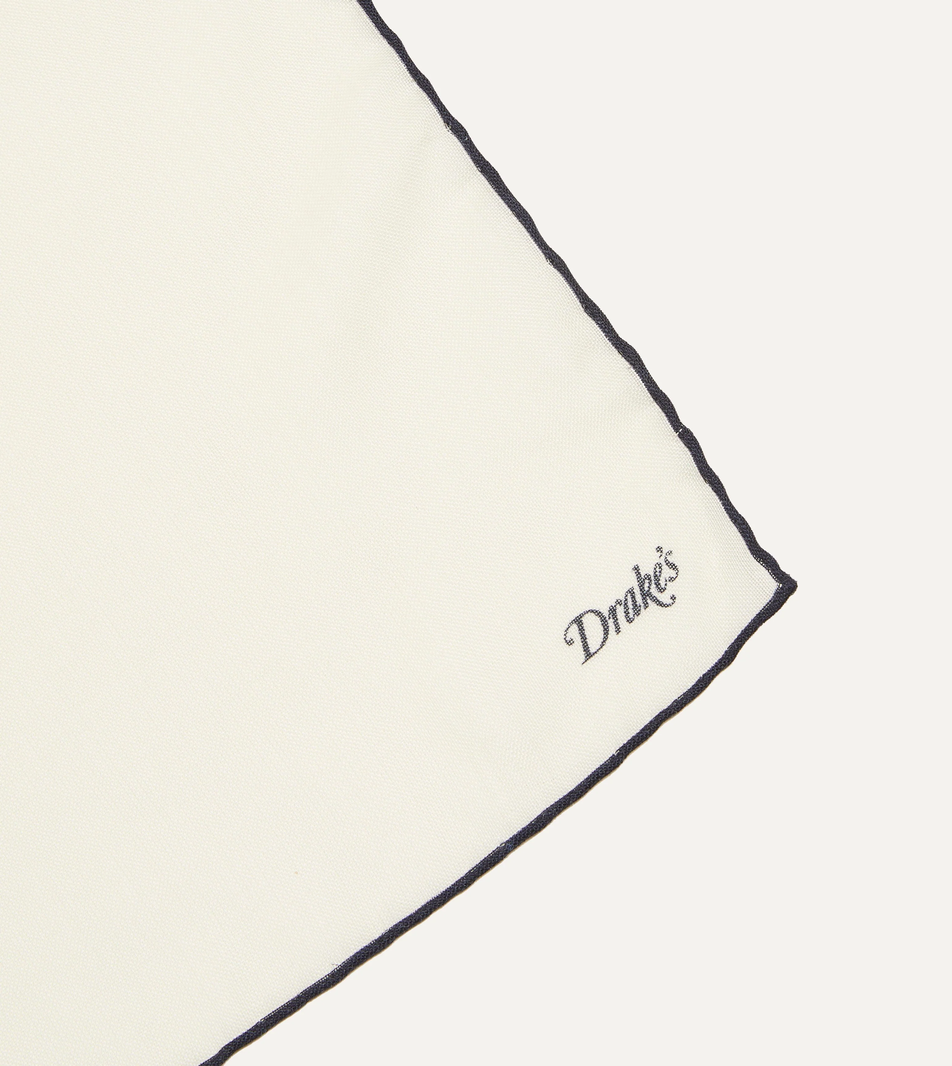 Ivory and Navy Shoestring Border Silk Pocket Square - Image 4