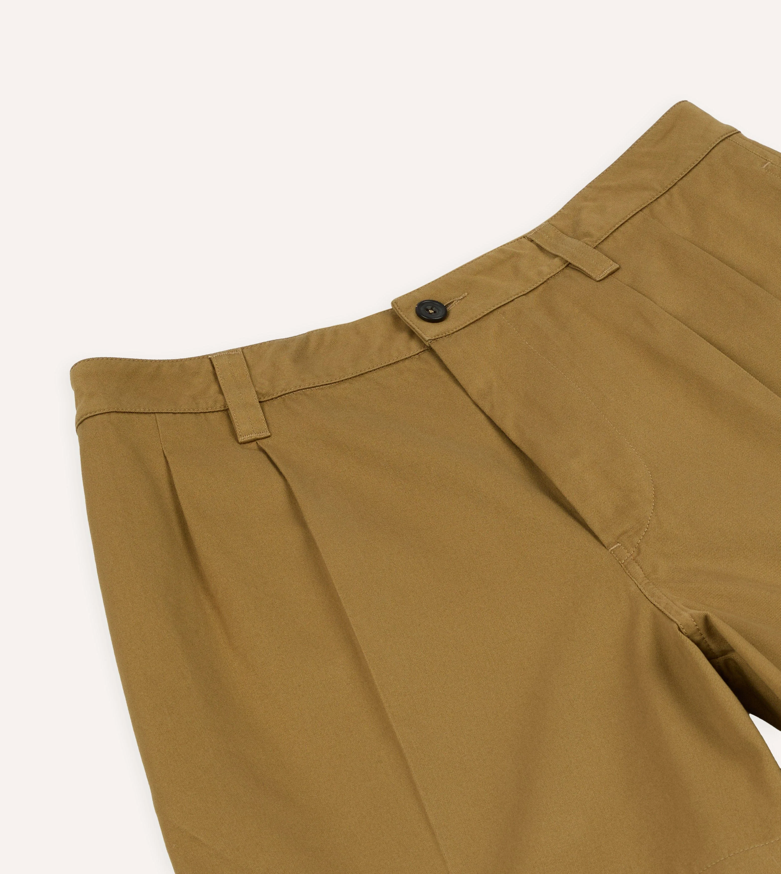 Khaki Cotton Wide Leg Double-Pleat Shorts - Image 4