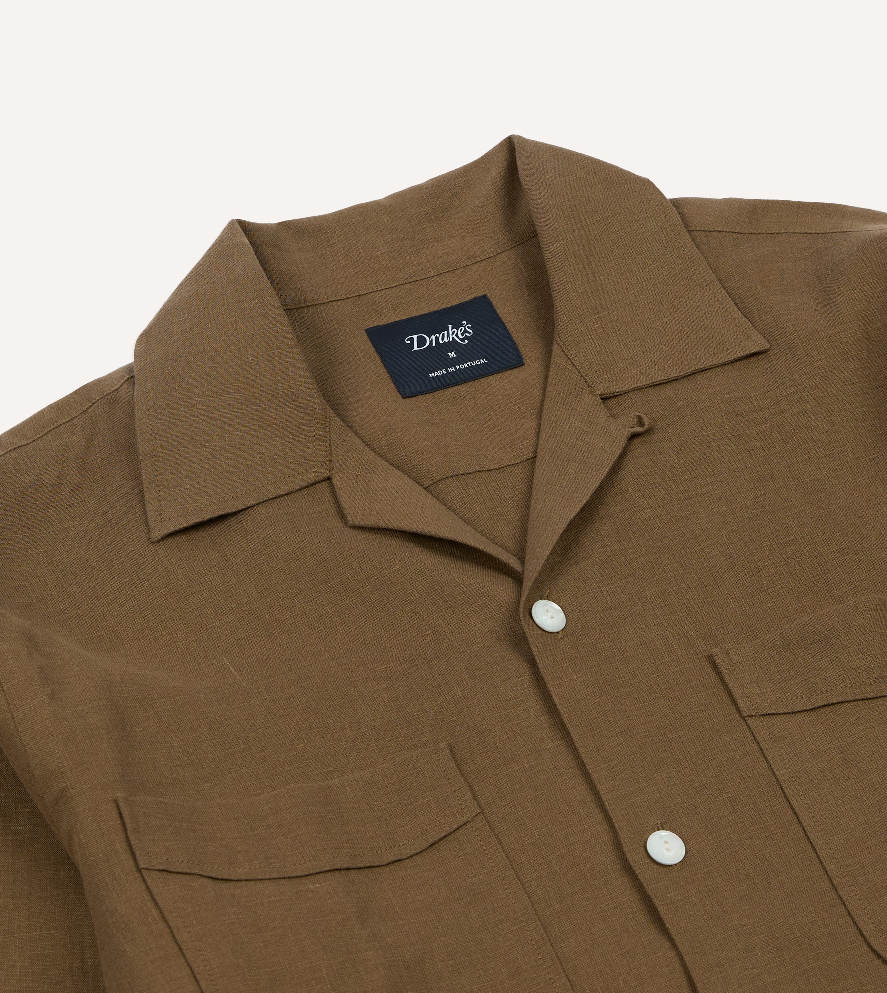 Khaki Linen Four-Pocket Camp Collar Work Shirt - Image 3