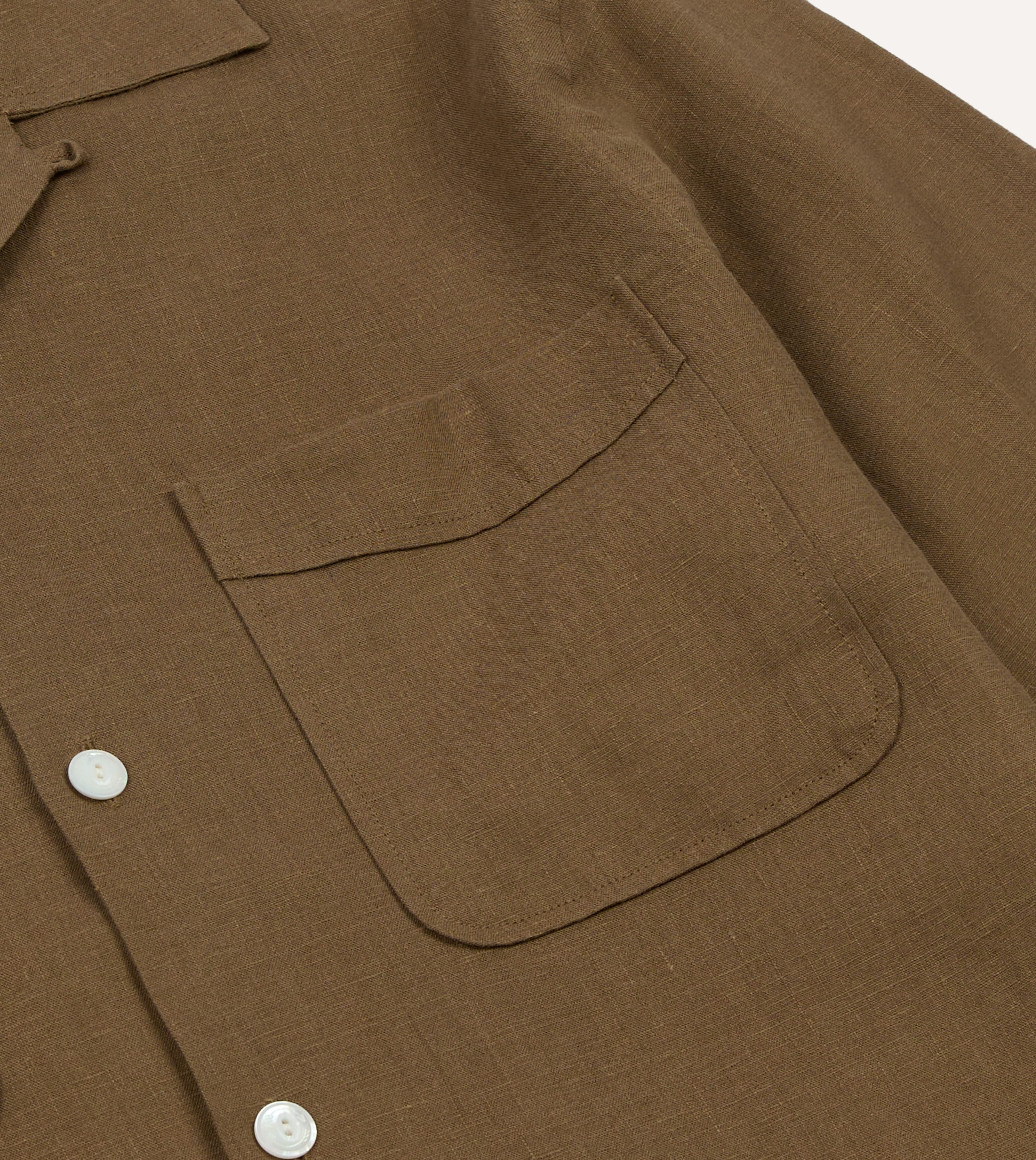 Khaki Linen Four-Pocket Camp Collar Work Shirt - Image 4