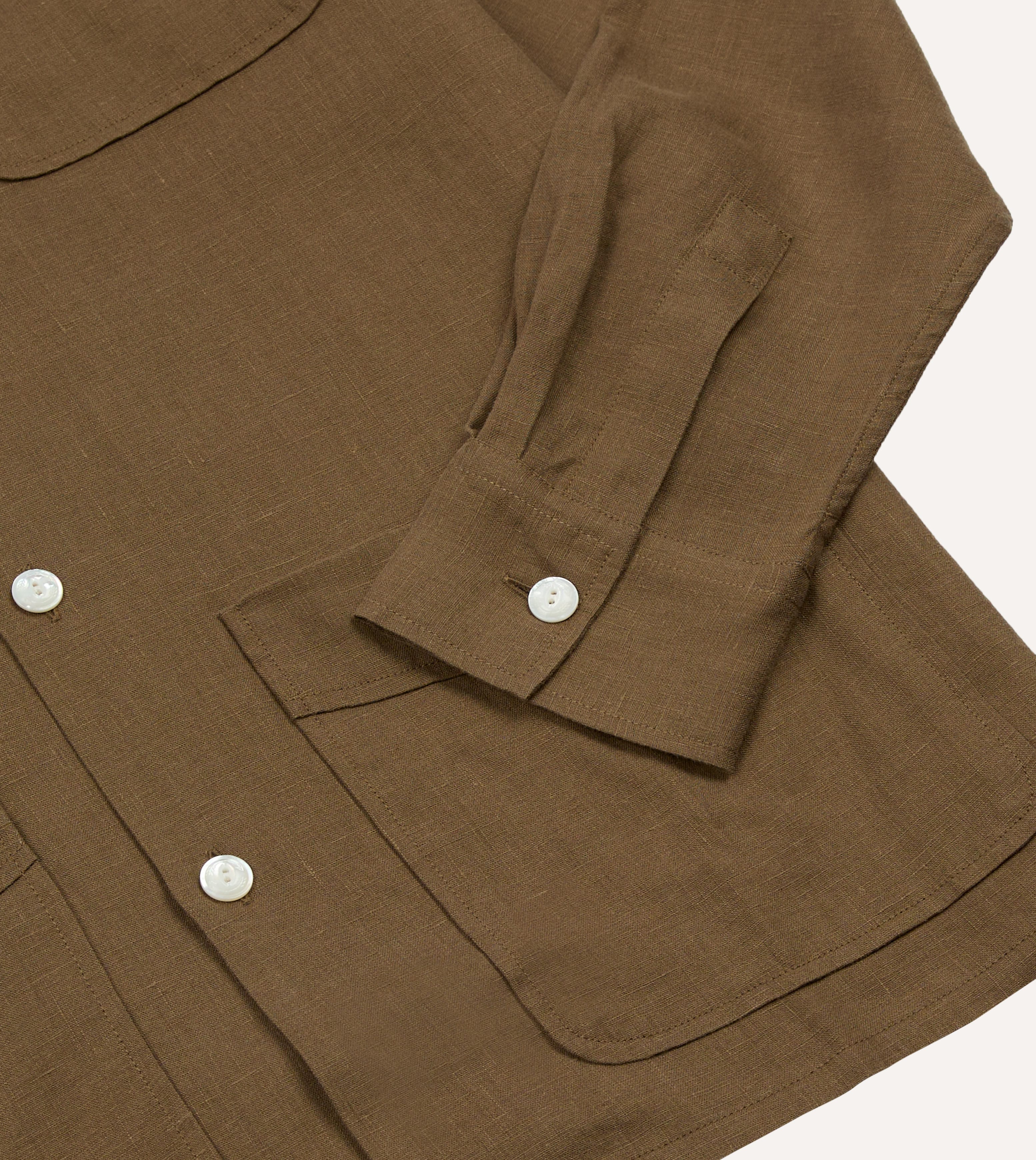 Khaki Linen Four-Pocket Camp Collar Work Shirt - Image 5