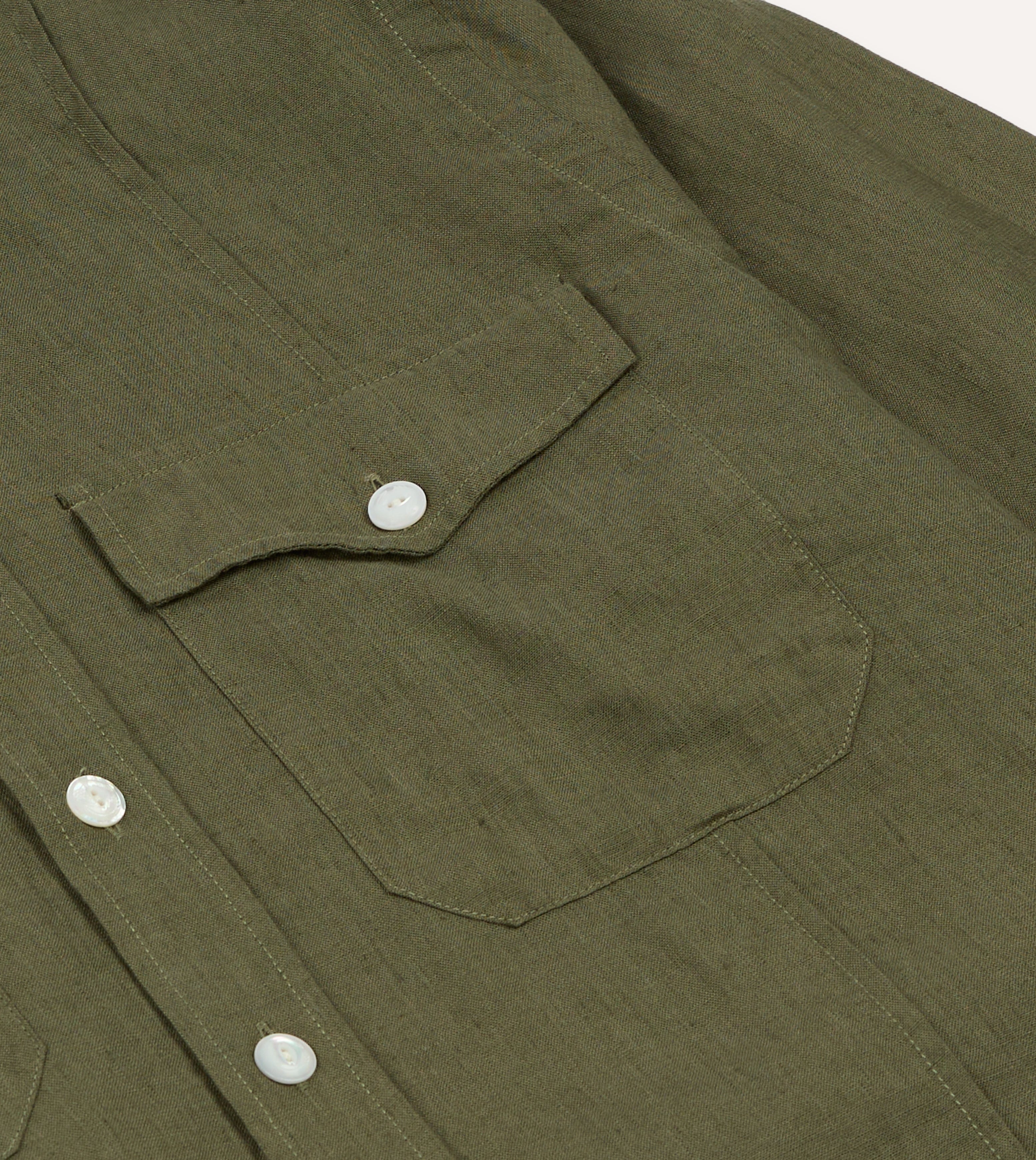 Khaki Linen Pintuck Military Shirt - Image 5