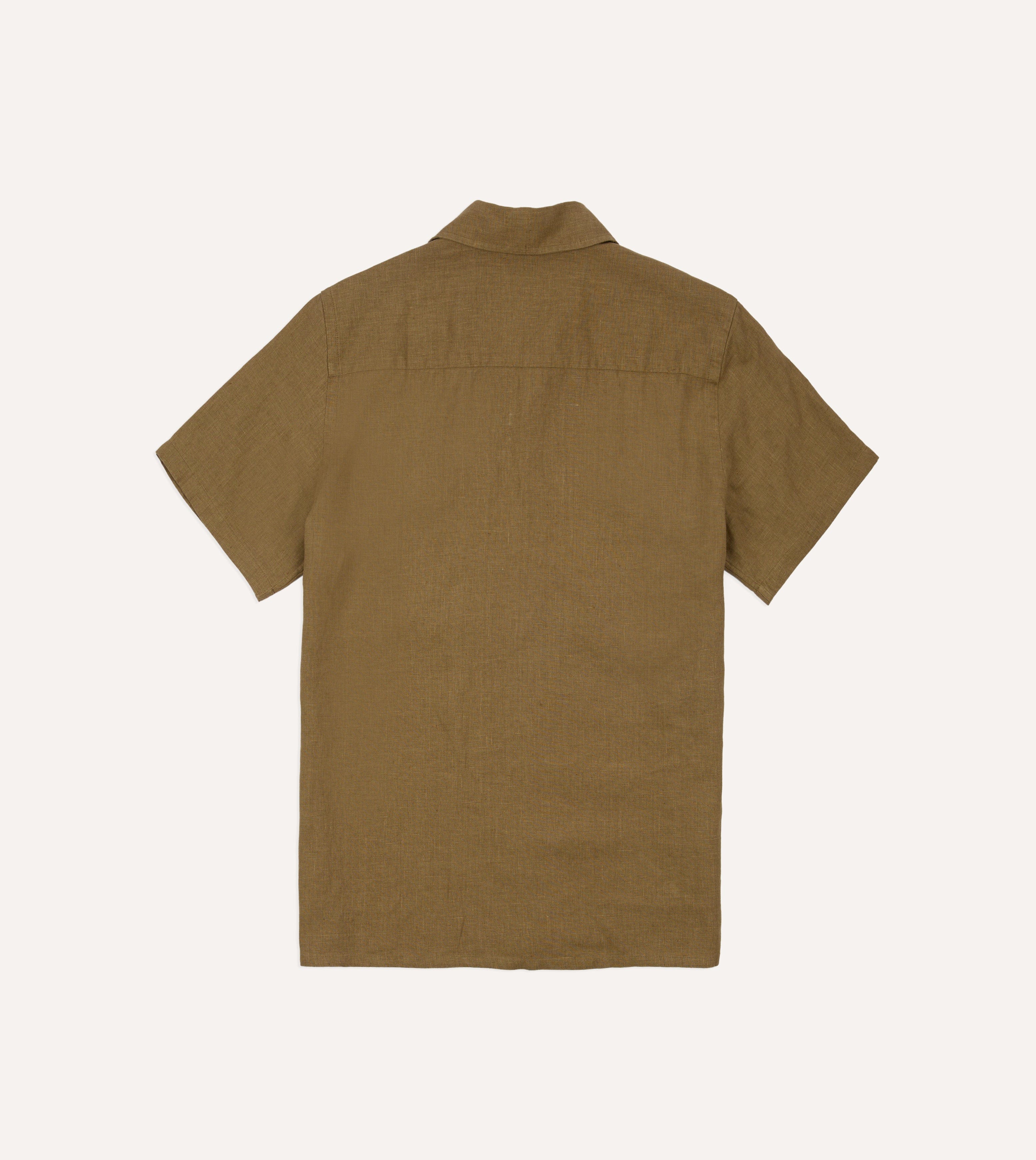 Khaki Linen Short Sleeve Camp Collar Military Shirt - Image 6