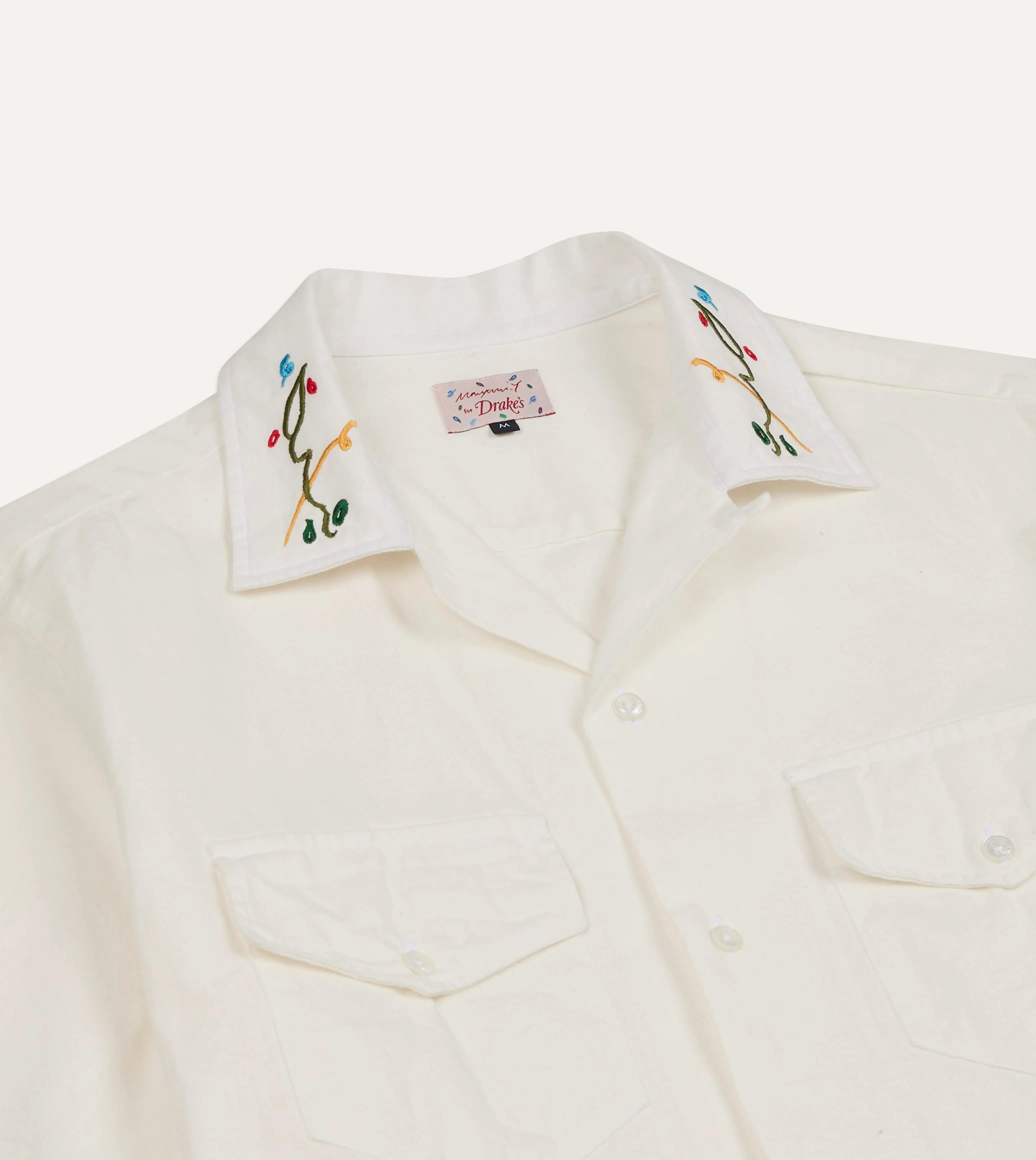 Mayumi Y. for Drake’s Embroidered Cotton-Linen Camp Collar Short Sleeve Shirt - Image 4