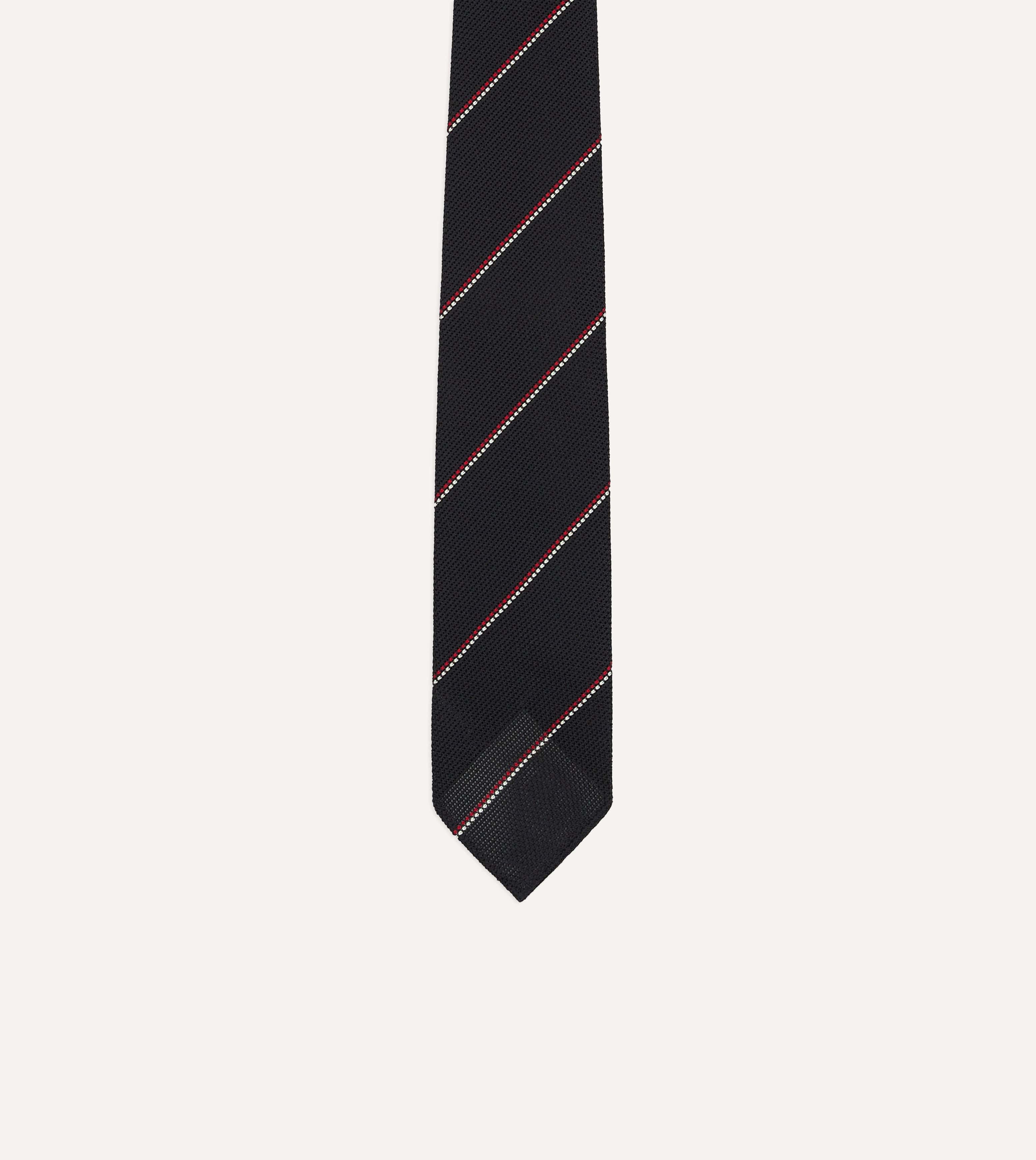 Navy and Red Double Stripe Hand Rolled Silk Grenadine Tie - Image 3