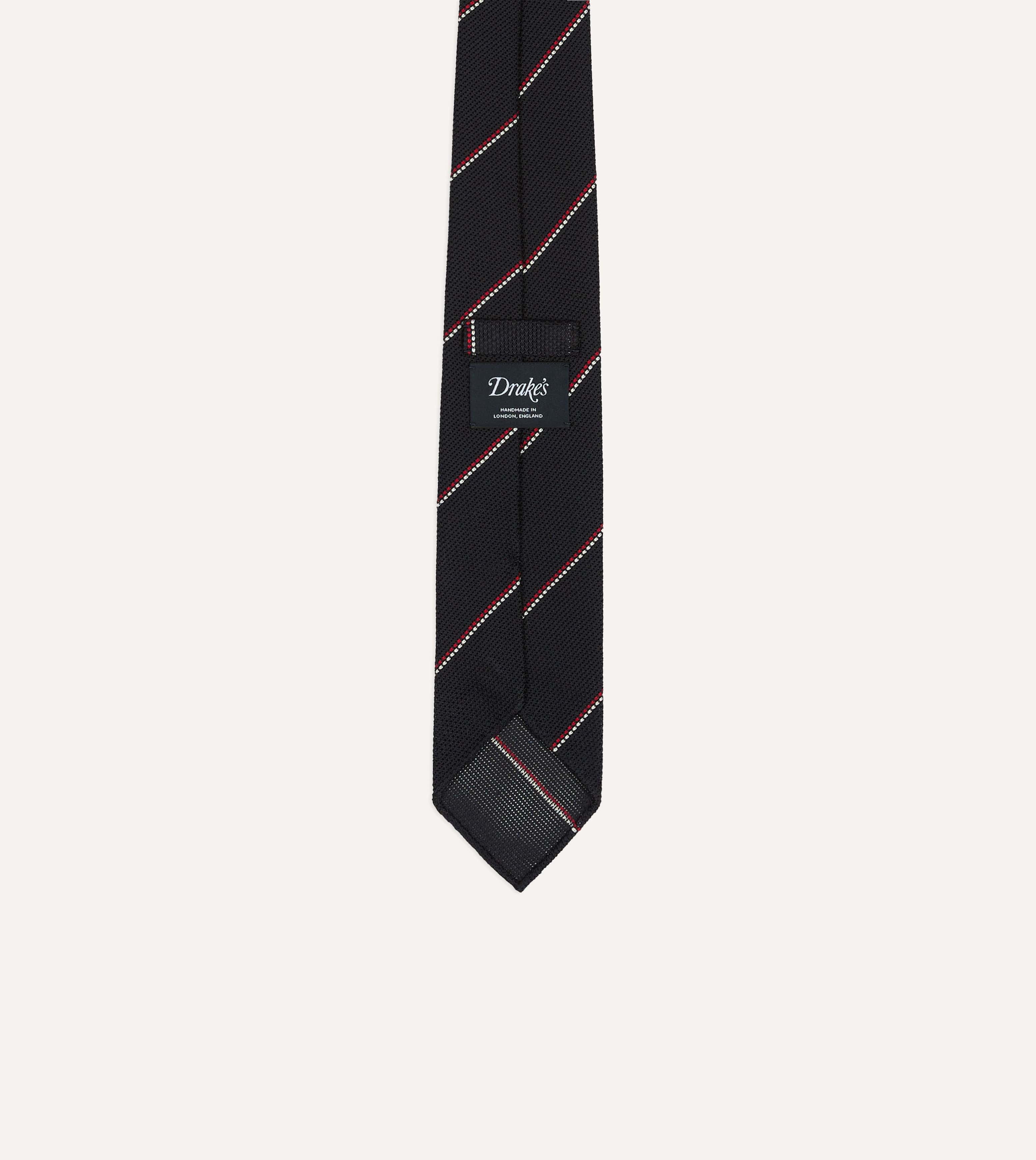 Navy and Red Double Stripe Hand Rolled Silk Grenadine Tie - Image 4